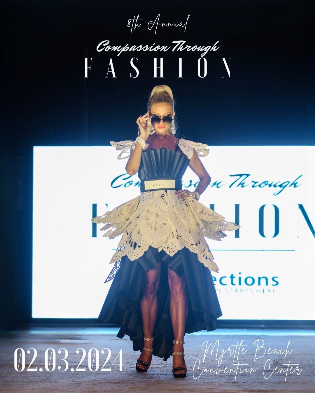 02.03.2024.💃👏 

Announcing the 8th Annual Compassion Through Fashion Event, coming to the Myrtle Beach Convention Center Saturday, February 3, 2024.

More details to come!