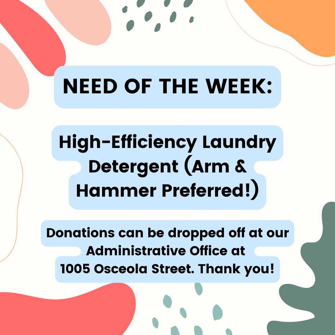 Our #NeedOfTheWeek this week is high efficiency laundry detergent. Help us keep our operating costs low and serve more people by donating in-kind via our Amazon Wishlist or dropping off donations at our administrative office. Thank you in advance for