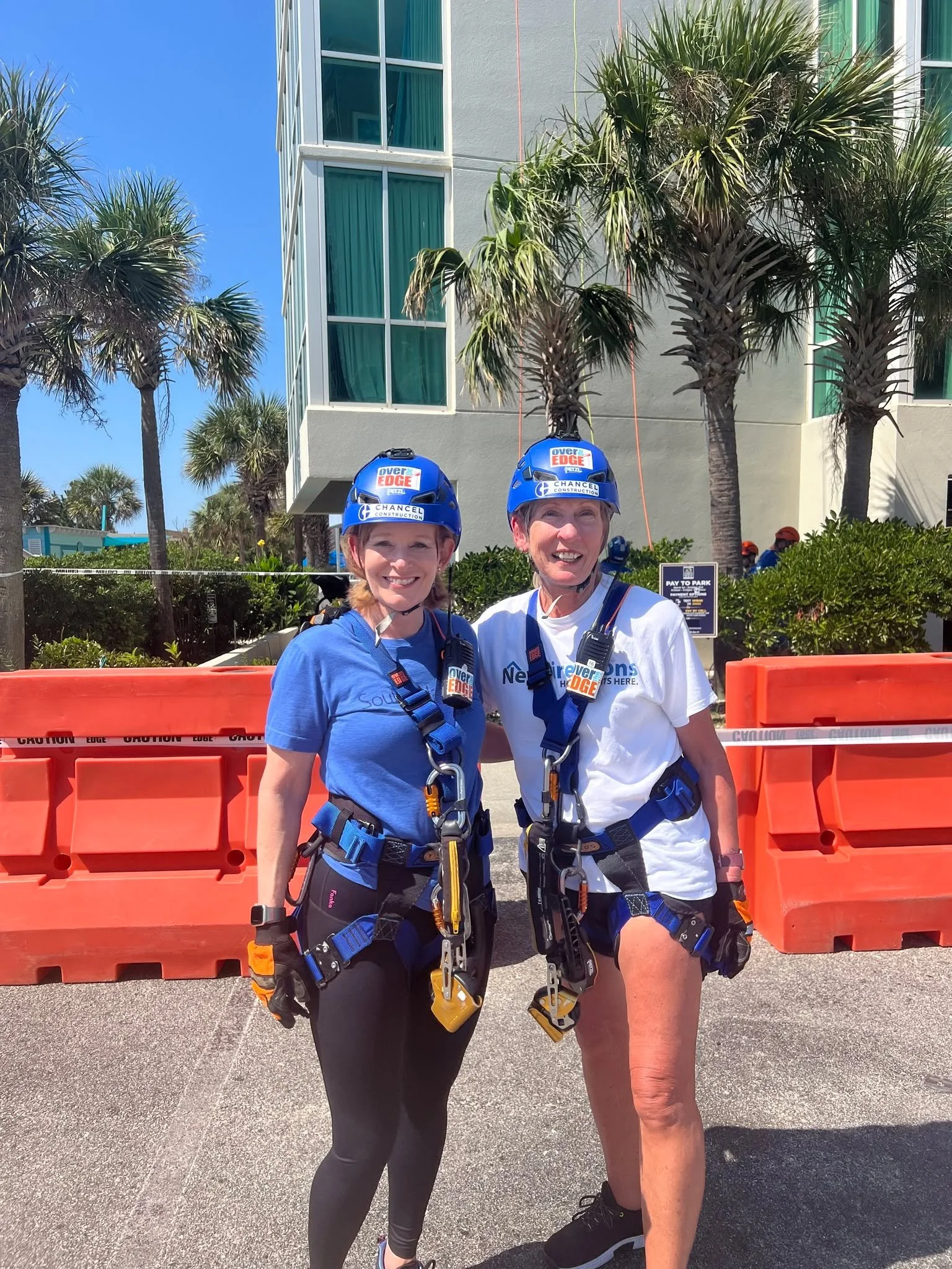 Grateful for the leadership of CEO Kathy Jenkins and the New Directions Board of Directors. Their oversight and creative vision continue to guide the organization forward. Over the Edge 2025! Pictured, Kathy Jenkins with Mary Jo Rogers, past Board Ch