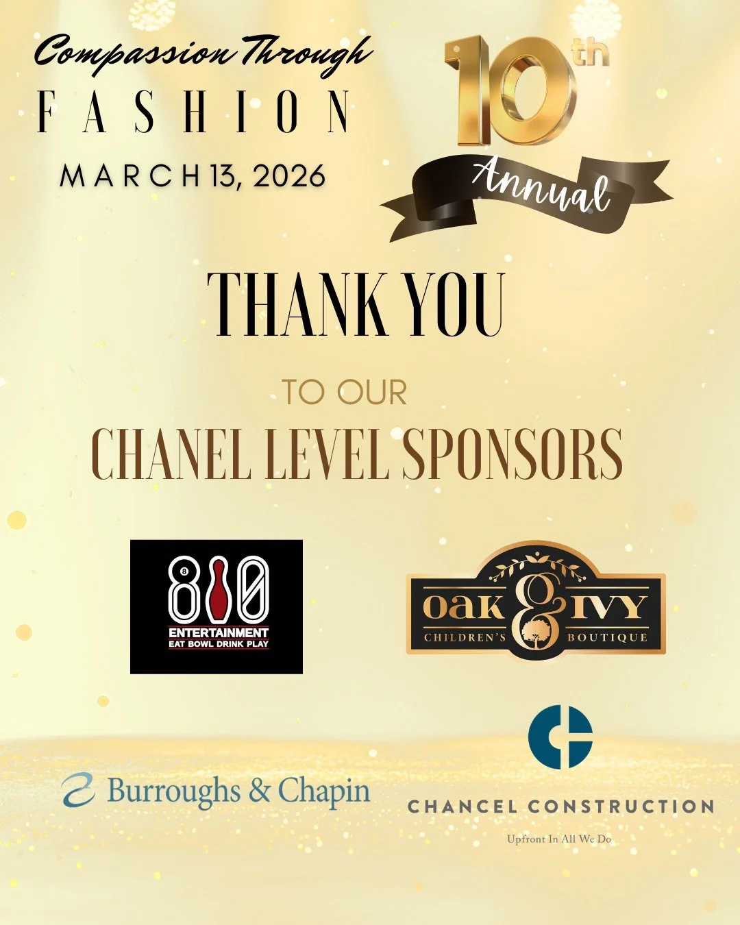✨ Thank you to our incredible Chanel Level Sponsors for supporting the 10th Annual Compassion Through Fashion. Your generosity helps us continue our mission of promoting hope and dignity for those struggling with homelessness, poverty, and addiction.