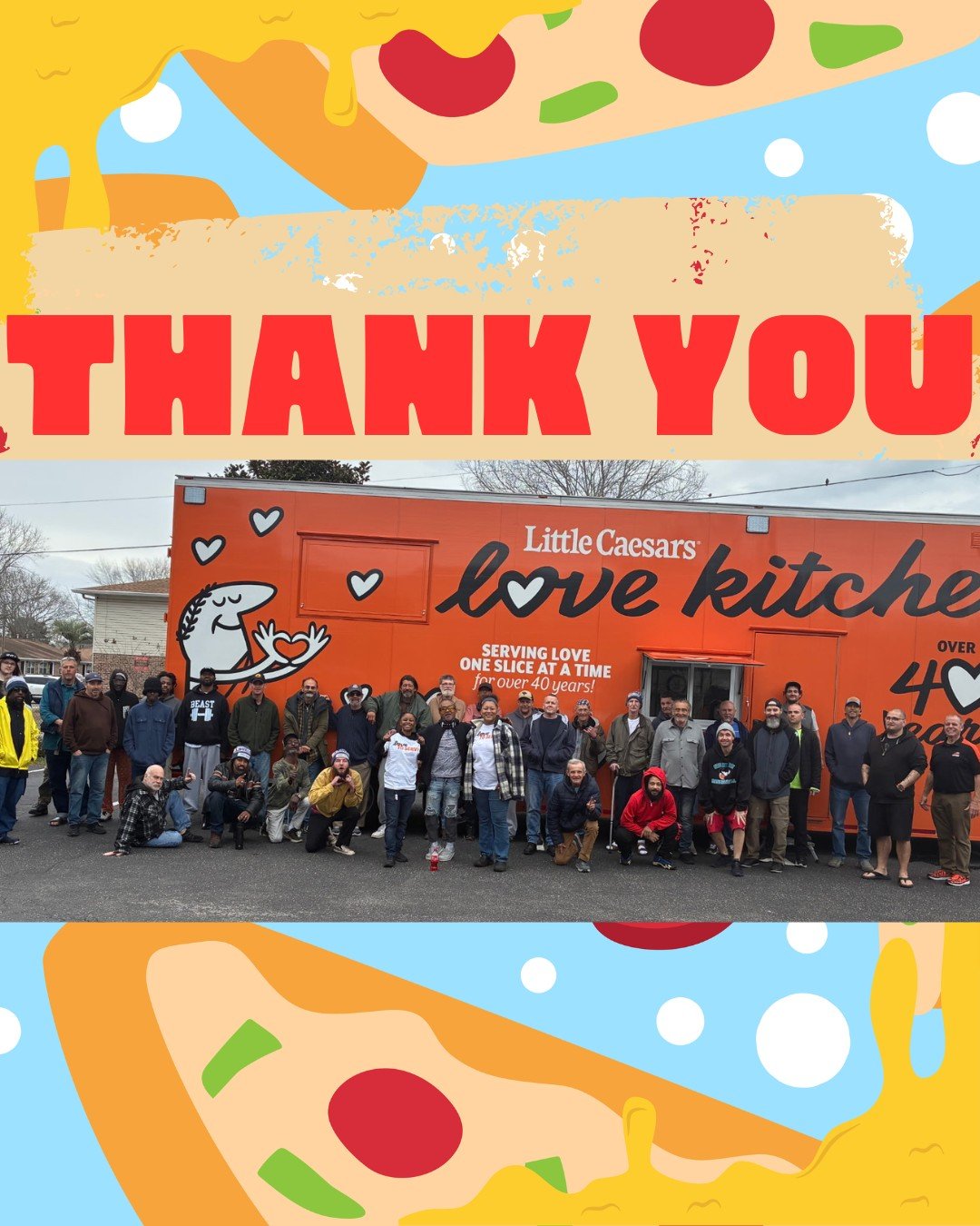 A huge THANK YOU to Little Caesars Love Kitchen for rolling into town and treating our women&rsquo;s shelter, men&rsquo;s shelter, and walk-in center clients with hot-n-ready little Caesars. We&rsquo;re so grateful you "sliced" out time to 