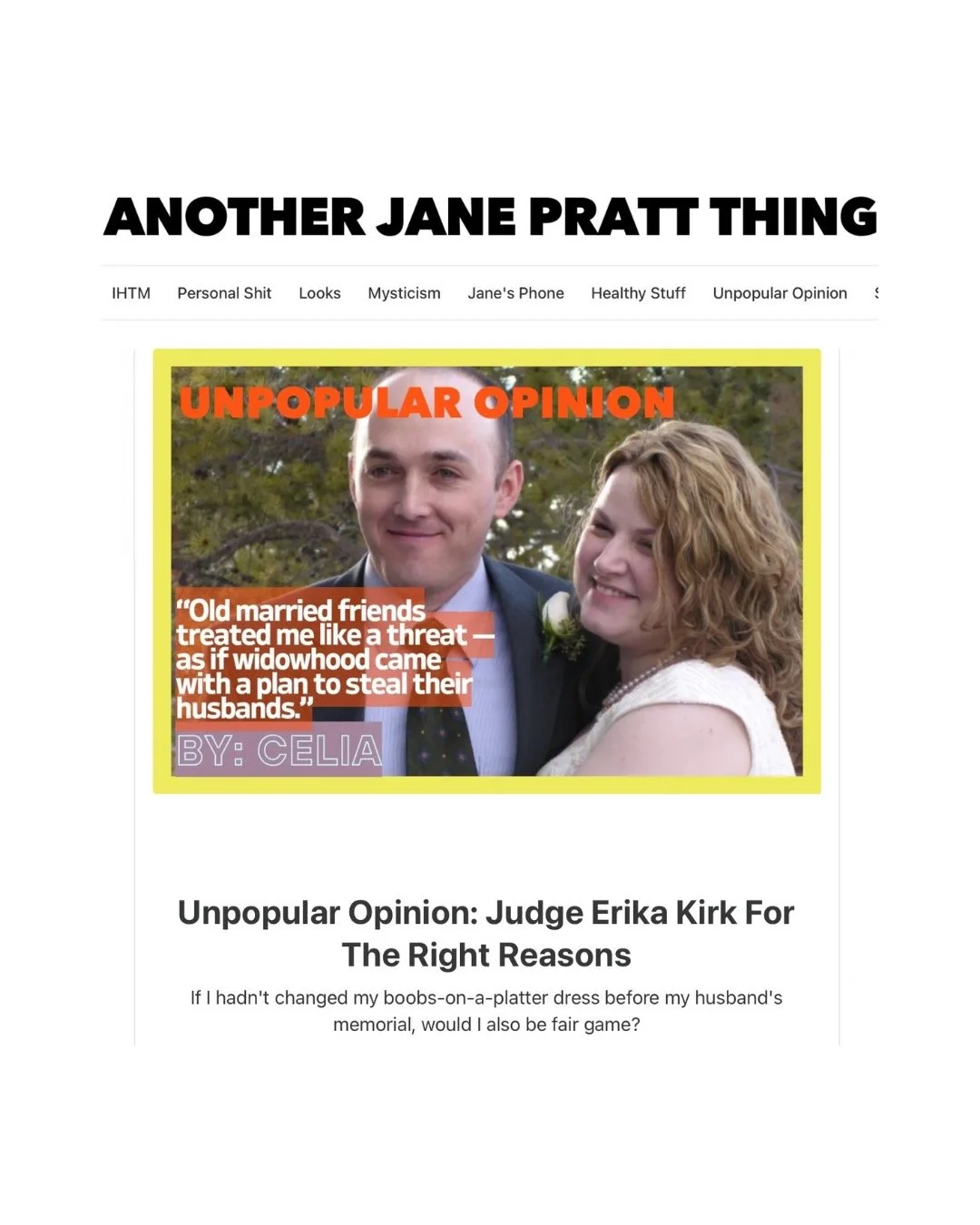 Hey OG Sassy Girls &mdash;
When I was 13, Sassy Magazine taught me that feminism could be fierce, messy, honest, and FUN. It shaped me. And now, I'm published in Another Jane Pratt Thing. Yes, that Jane Pratt.
My &quot;Unpopular Opinion&quot; just dr