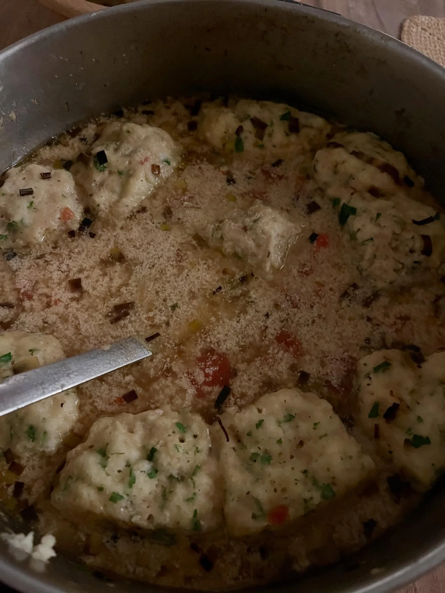 I just finished the last spoonful of a mushroom and dumpling soup from Serious Eats.
Yes, I split the cream. No regrets. It was still ridiculously good &mdash; the dumplings like soft little pillows, the kind you only get in Central Europe.

My sons,