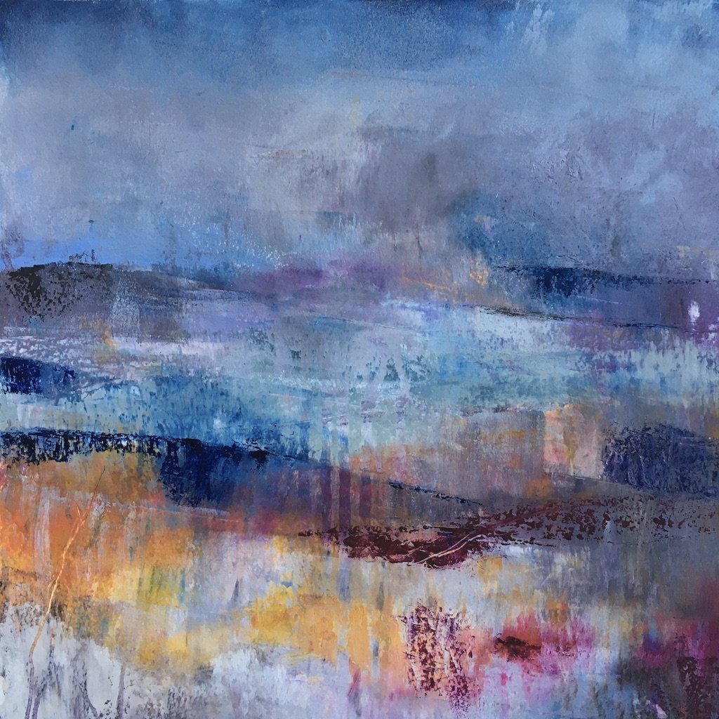 Abstract blue remembered hills painting