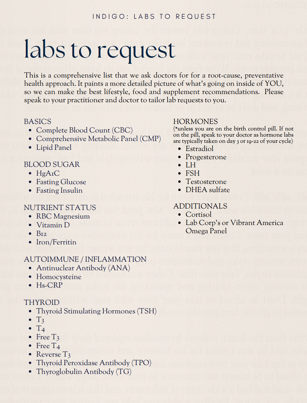 Labs to request