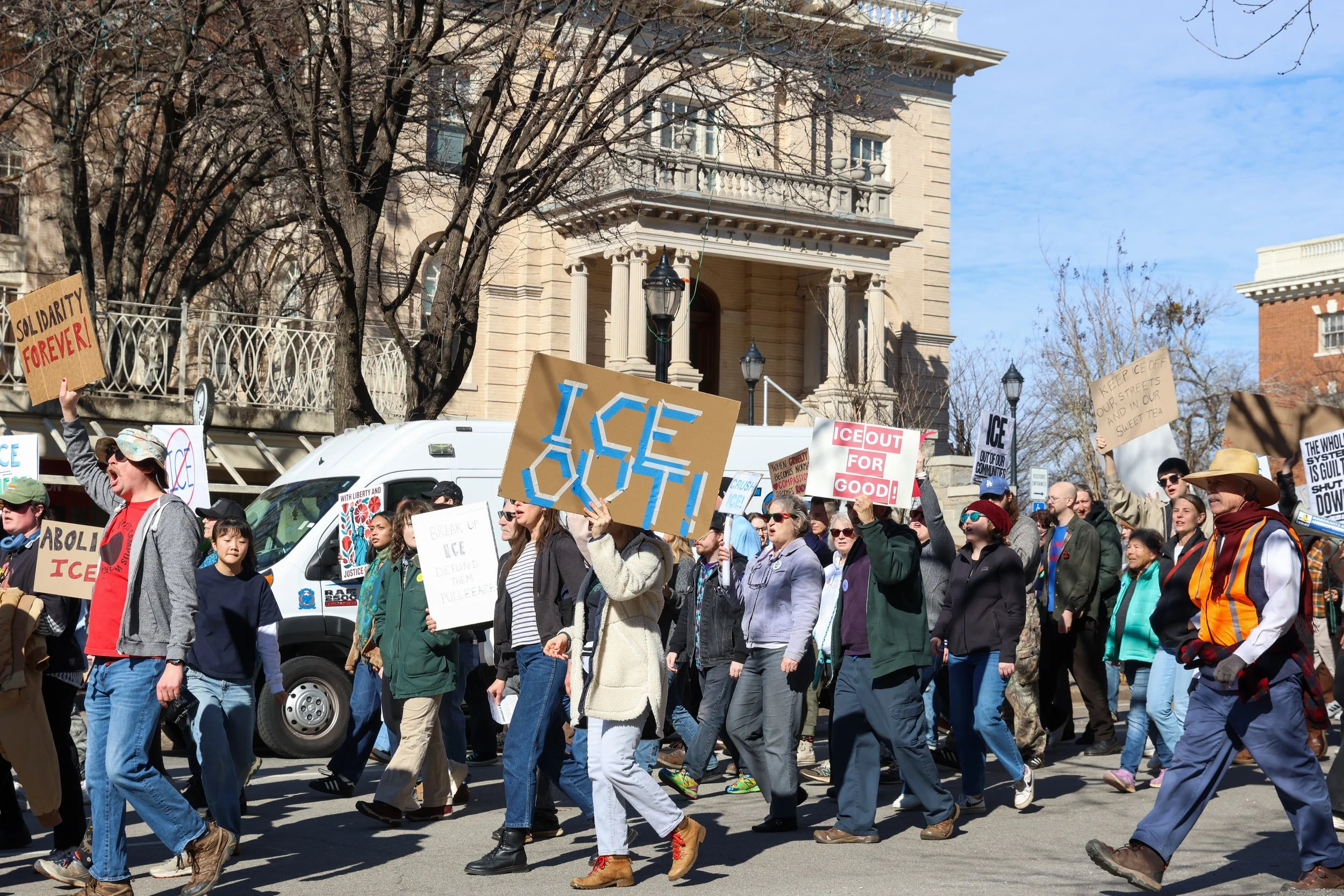 "Athens Marchers Protest ICE Facility, Killing of Alex Pretti" (Flagpole)