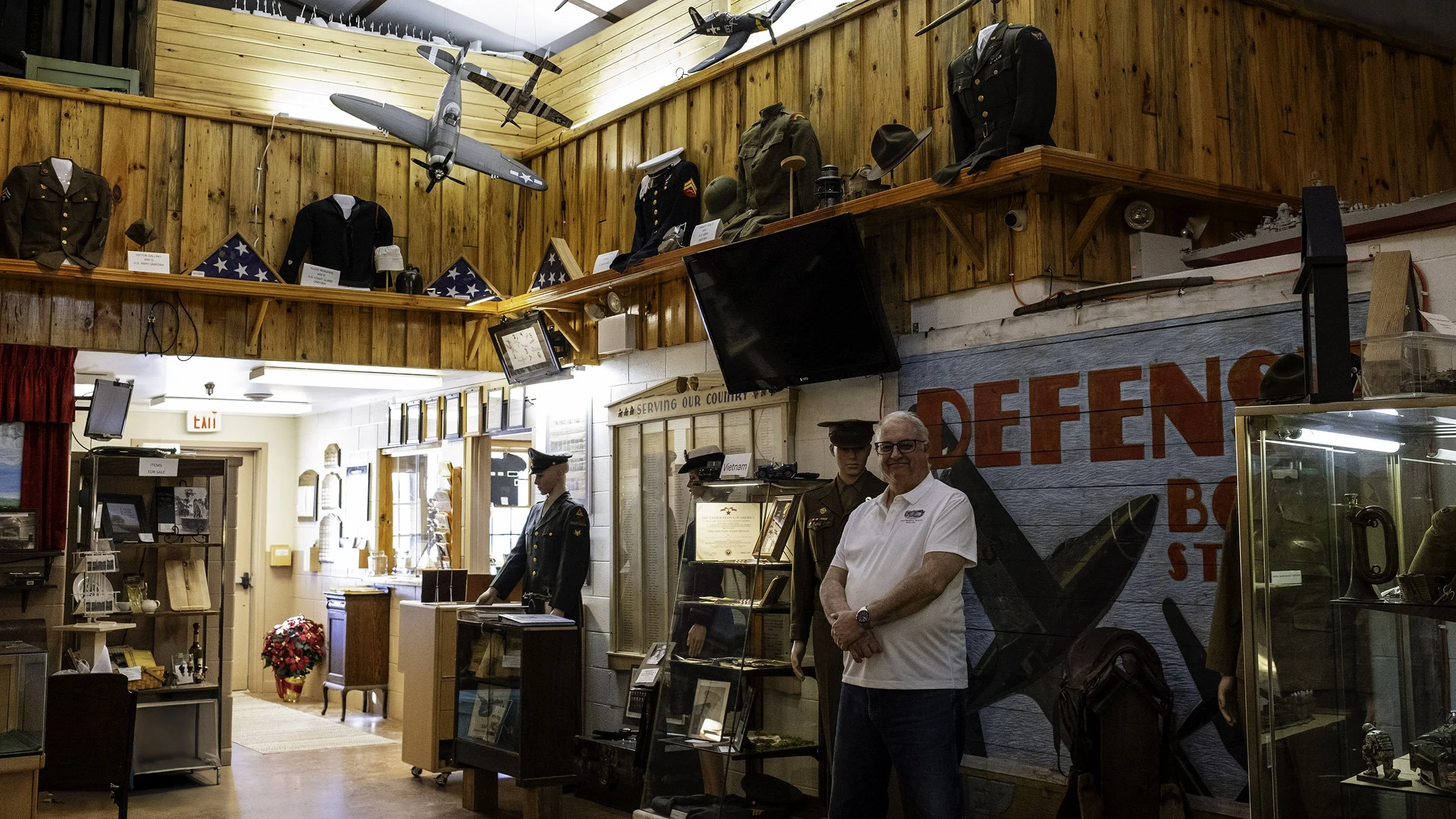 Jake Menghini Museum main building exhibit hall with Mark Sertich