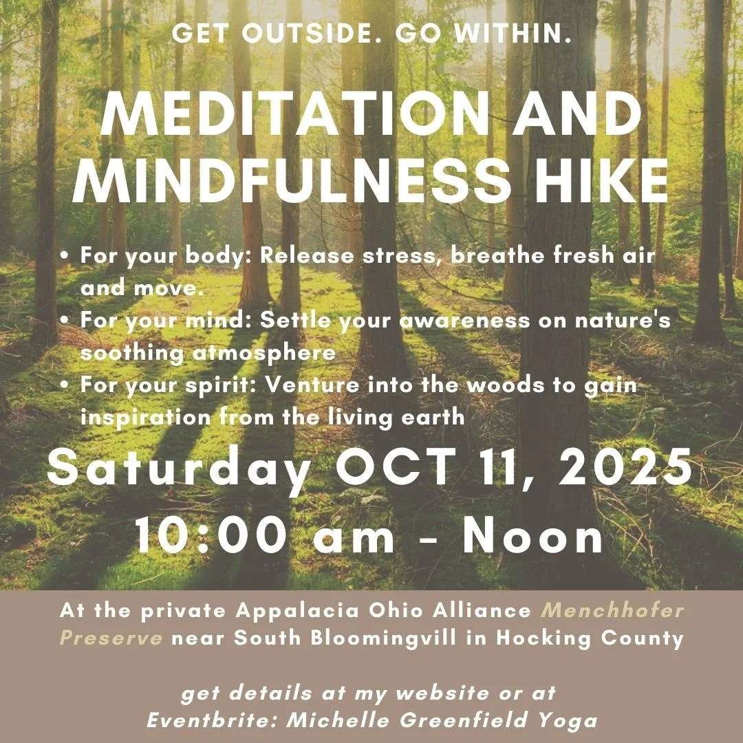 Join me and the staff of the Applachia Ohio Alliance @appalachiaohioalliance for a guided mindfulness and forest bathing hike at the beautiful Menchhofer Preserve.

This 86 acre preserve along Queer Creek, west of Ash Cave, features a hemlock forest 