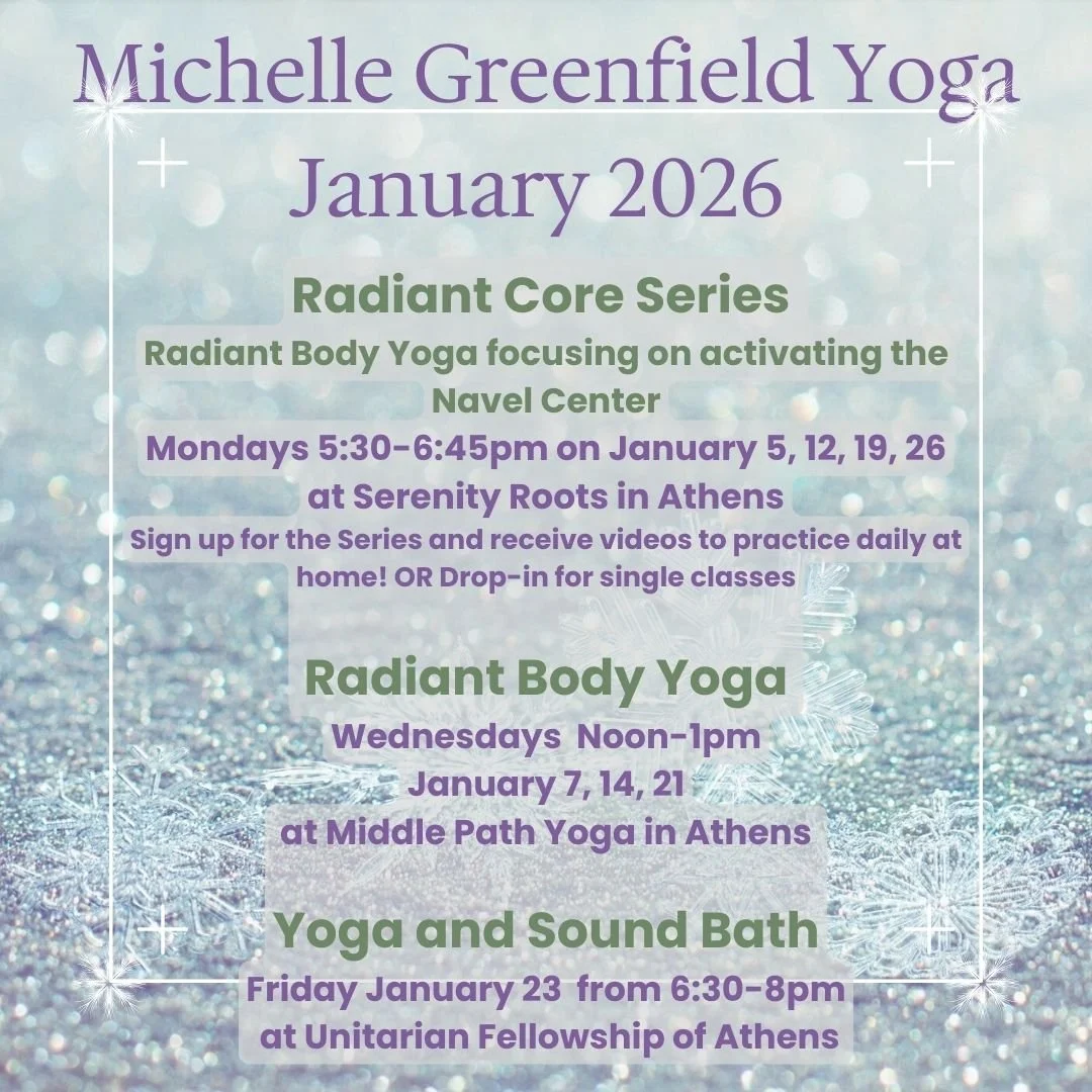 Please join me for some warming, grounding and enlivening yoga this month! 
🔥
The Radiant Core Series starts Monday January 5 and is held each Monday in January. We have plenty of room in the series, and when you sign up for the whole month, you wil