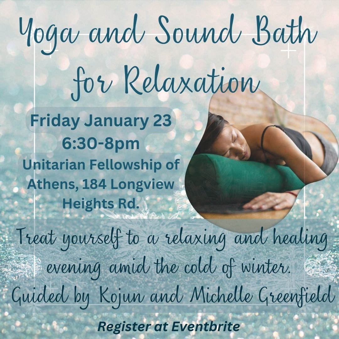 We have about 8 spots remaining for our upcoming Yoga and Sound Bath on January 23 at the Unitarian Fellowship in Athens, Ohio.
💫💫💫
Michelle will guide a gently warming movement sequence as you are surrounded by the healing sounds of Kojun's array