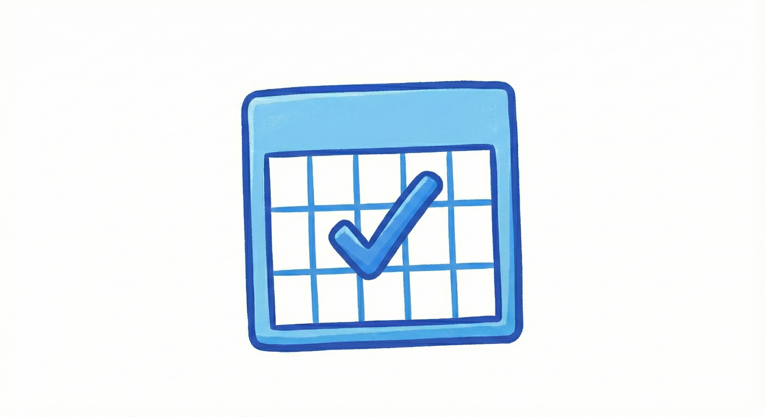Blue checklist icon with a grid and a checkmark in the center.