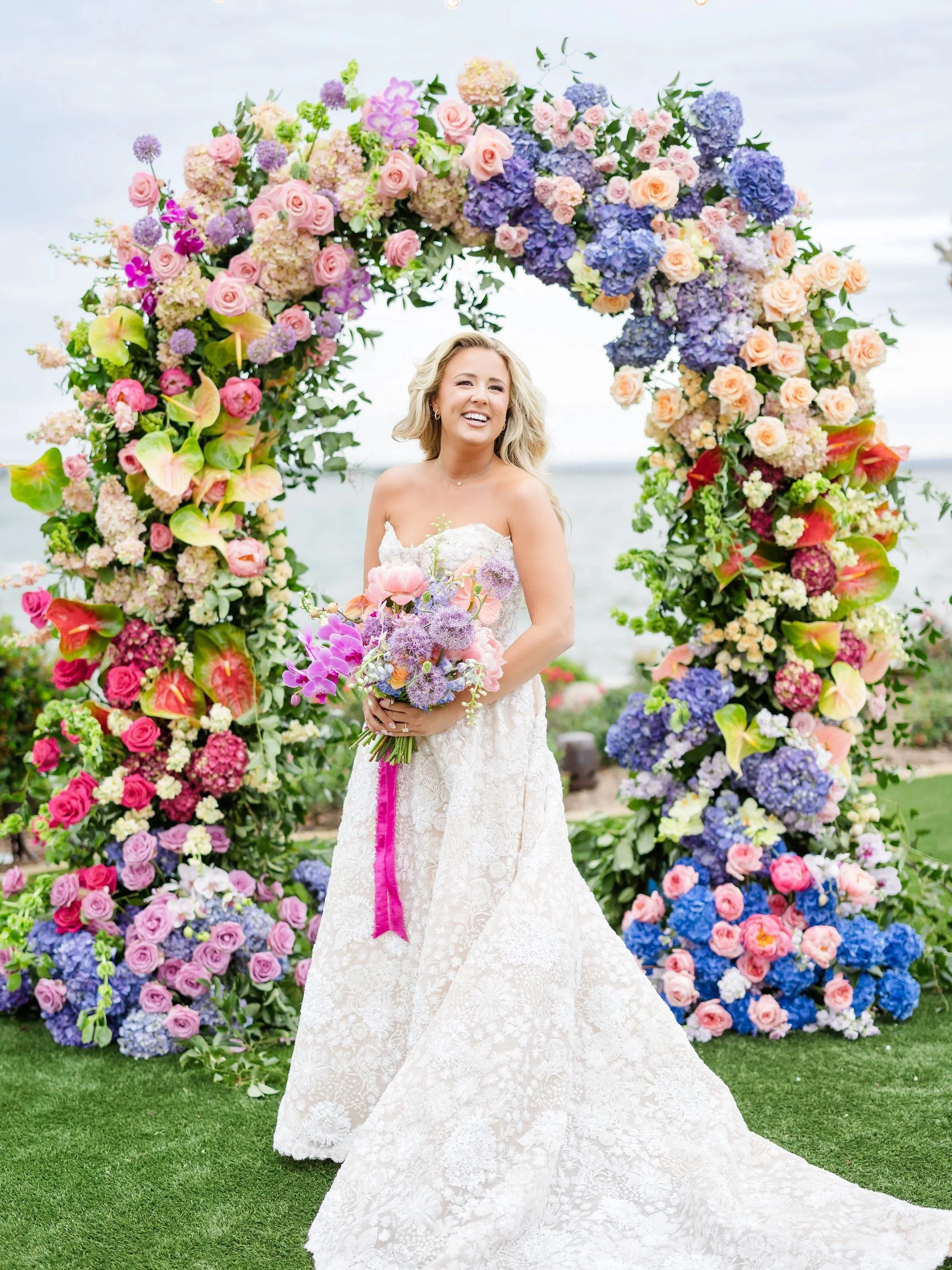 Colorful Wedding arch decor. Austin Wedding Florist