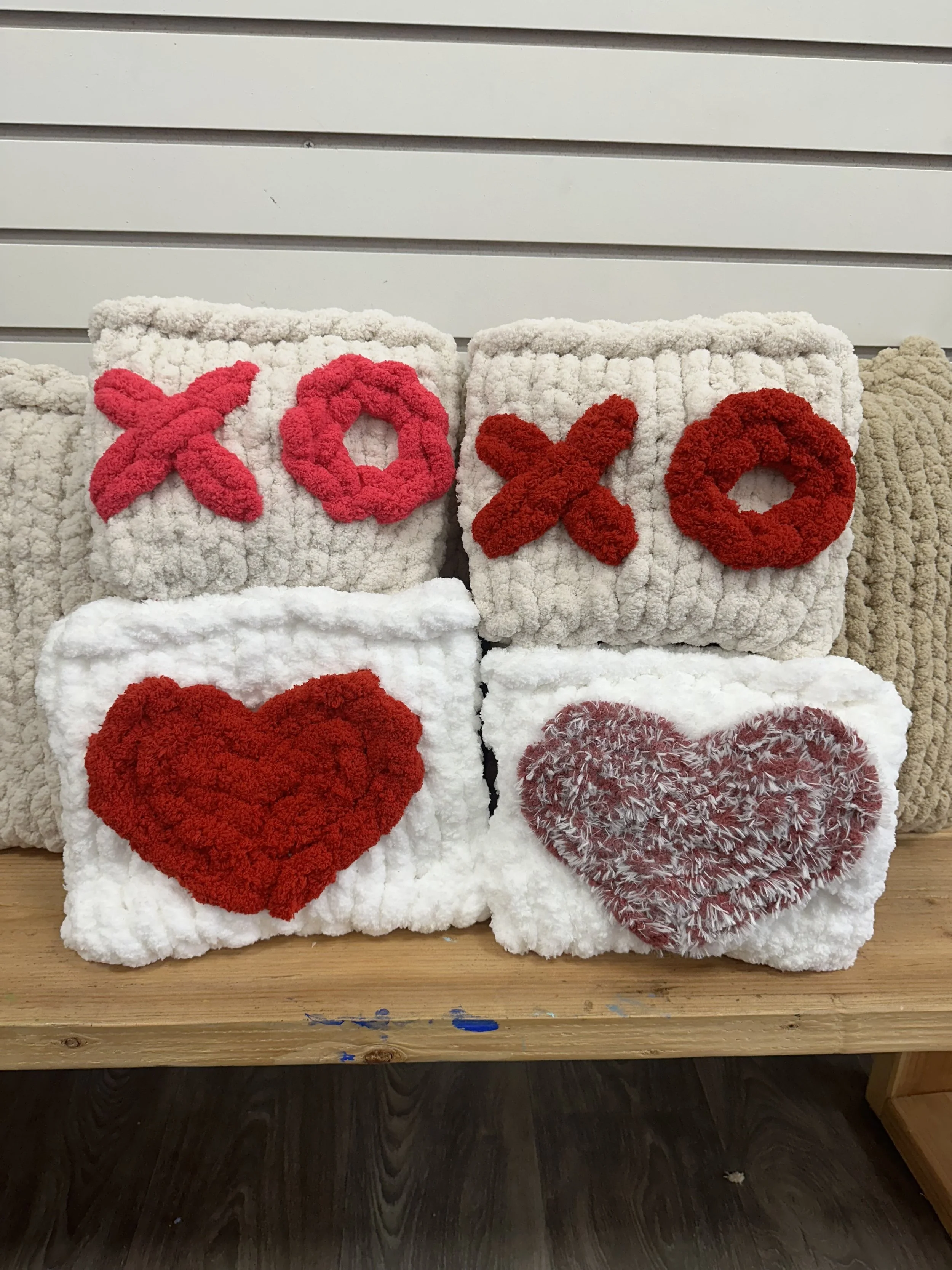 Finger Knit a Heart or XO Mini Accent Pillow (Ages 8+)