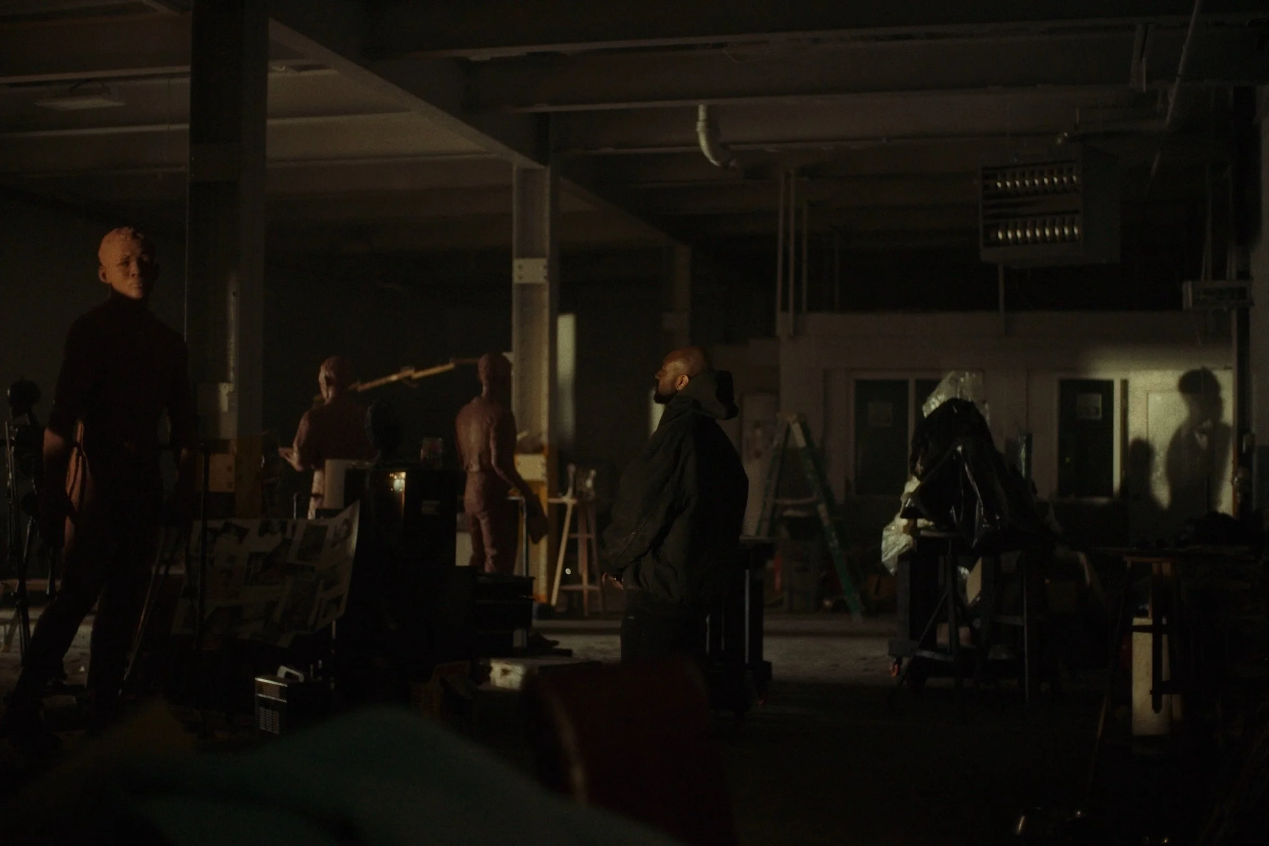 Image still from the short documentary film My Hands Purpose by Detroit based director John Sippel. Sculptor Austen Brantley sculpting process of making a tribute to Joe Louis breaking the color barrier in the PGA inside his studio. 