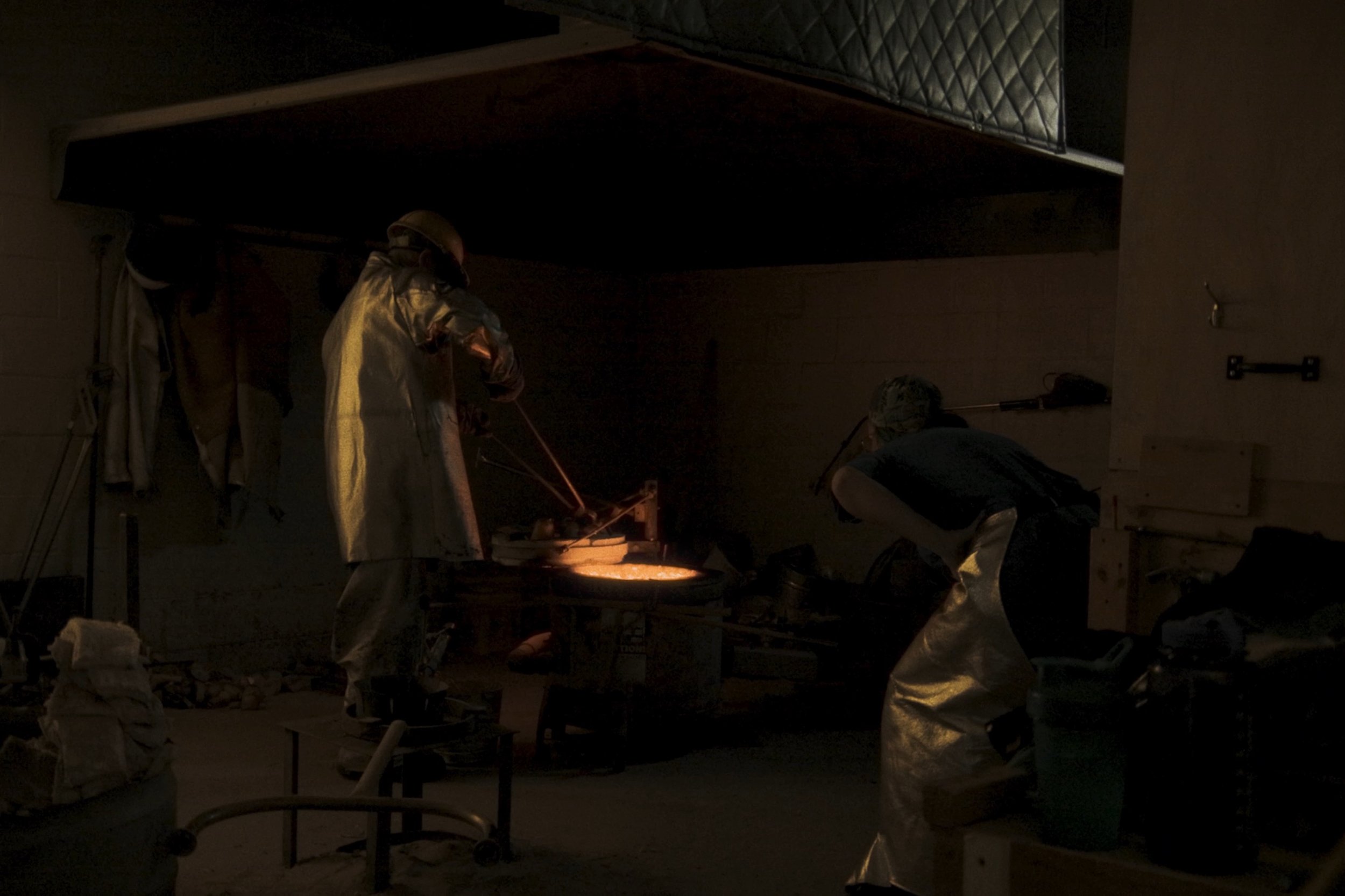 Image still from the short documentary film My Hands Purpose by Detroit based director John Sippel. Sculptor Austen Brantley bronzing sculpture process of making a tribute to Joe Louis breaking the color barrier in the PGA. Inside Michigan Art Castin
