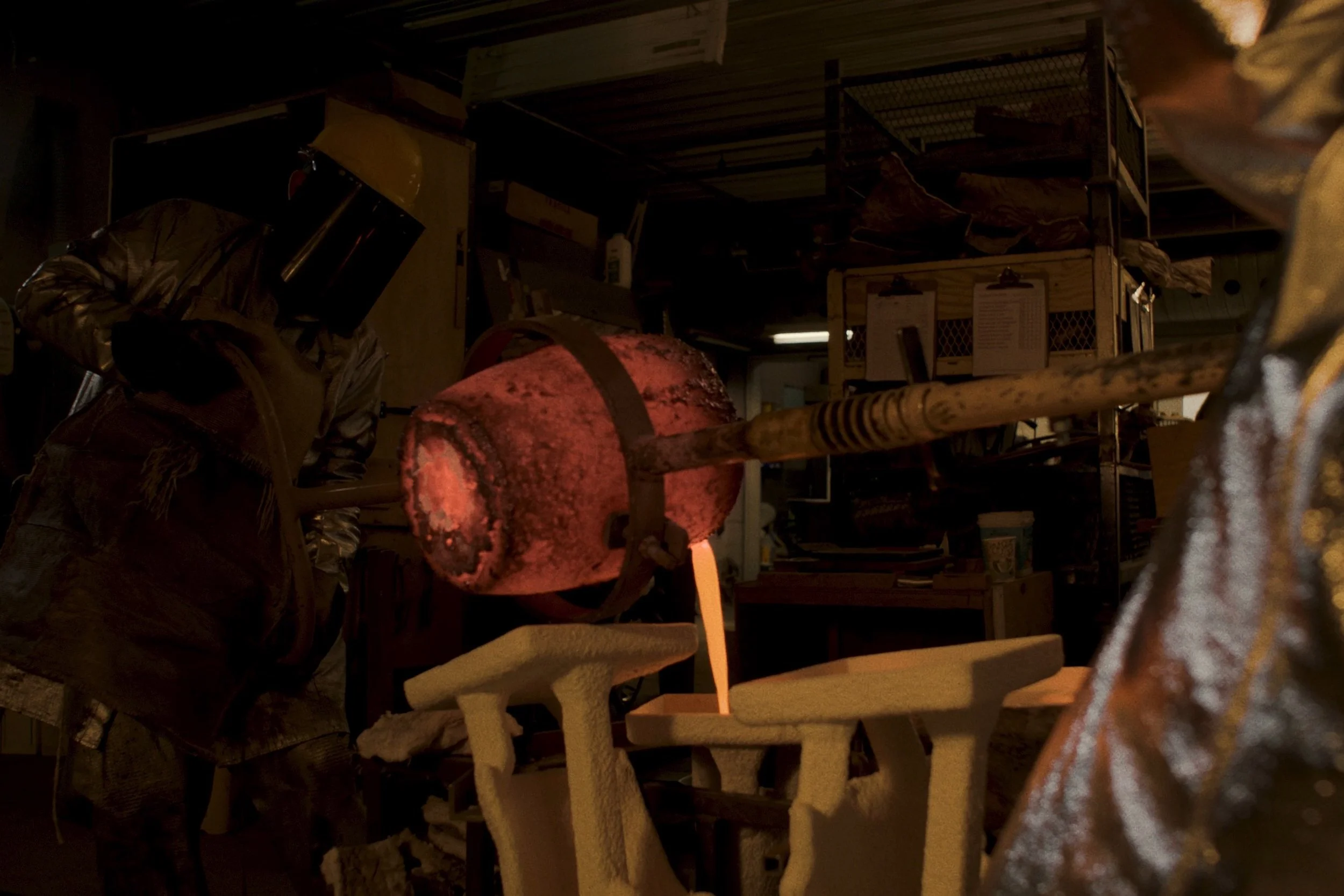 Image still from the short documentary film My Hands Purpose by Detroit based director John Sippel. Sculptor Austen Brantley bronzing sculpture process of making a tribute to Joe Louis breaking the color barrier in the PGA. Inside Michigan Art Castin