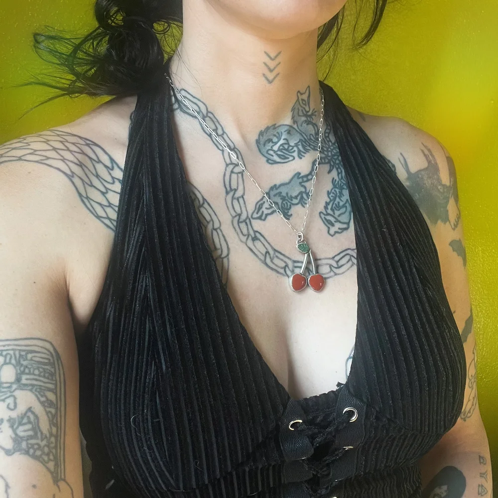 Cherry Hearts Necklace — Kettle Black Silver