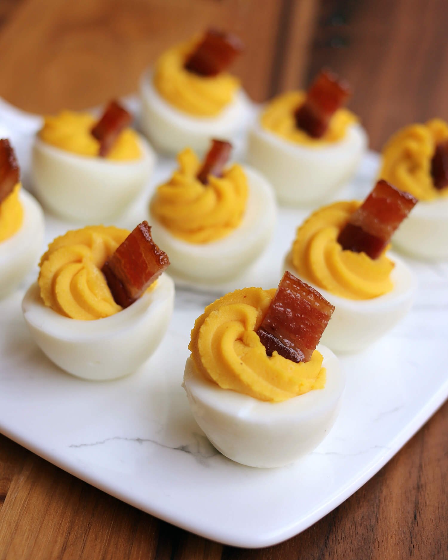 CANDIED BACON DEVILED EGGS