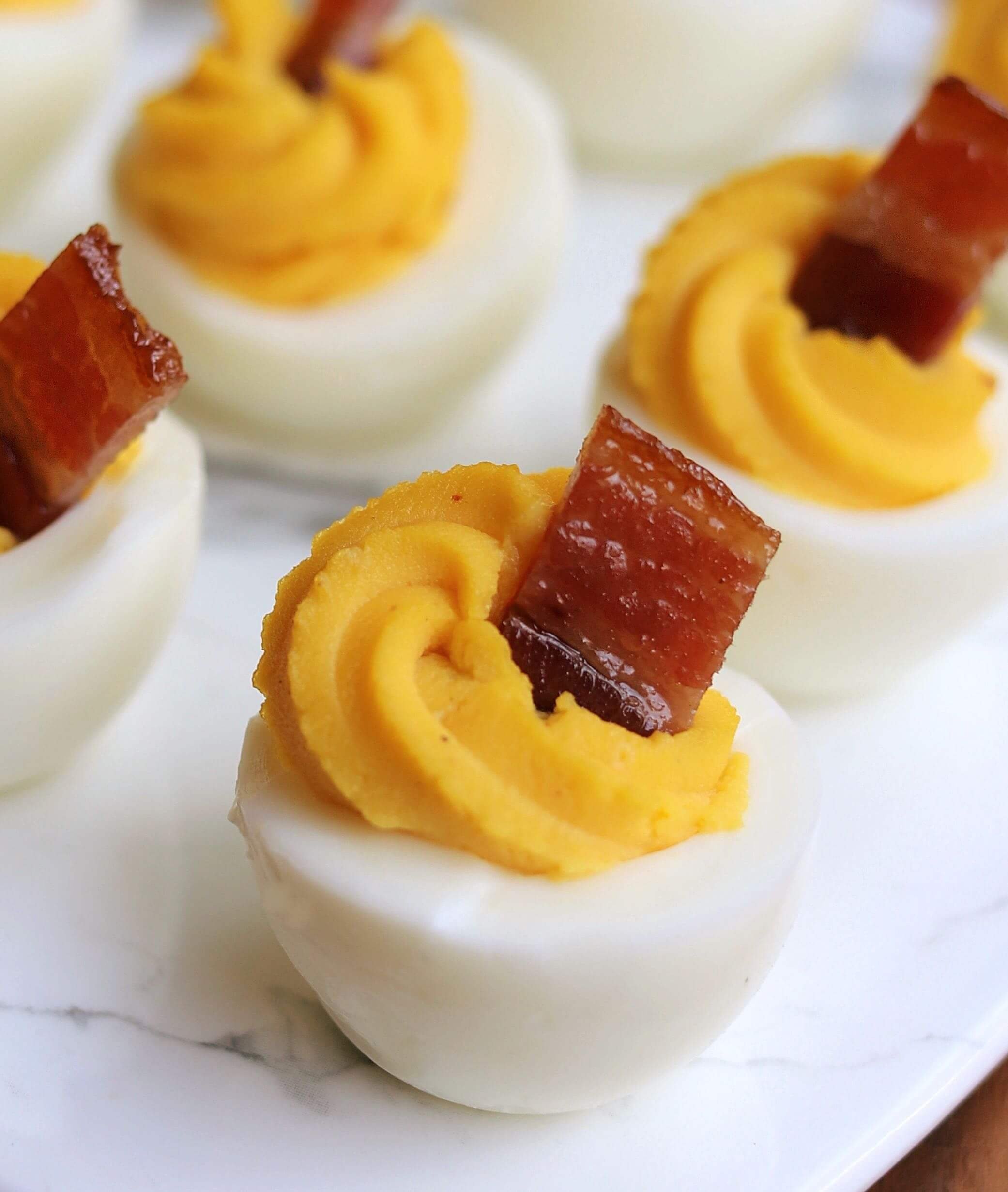 CANDIED BACON DEVILED EGGS