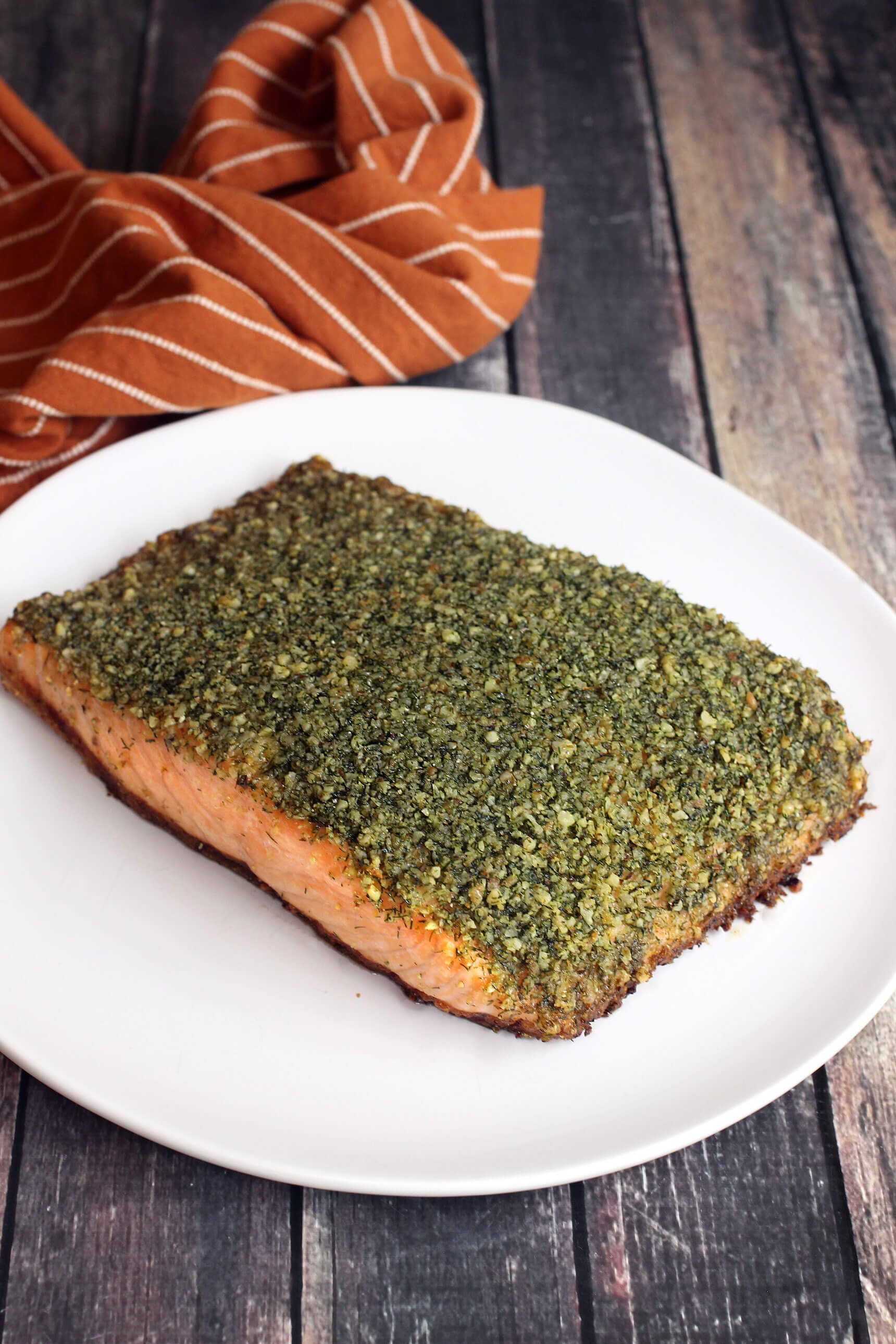 DILL WALNUT AND PARMESAN CRUSTED SALMON