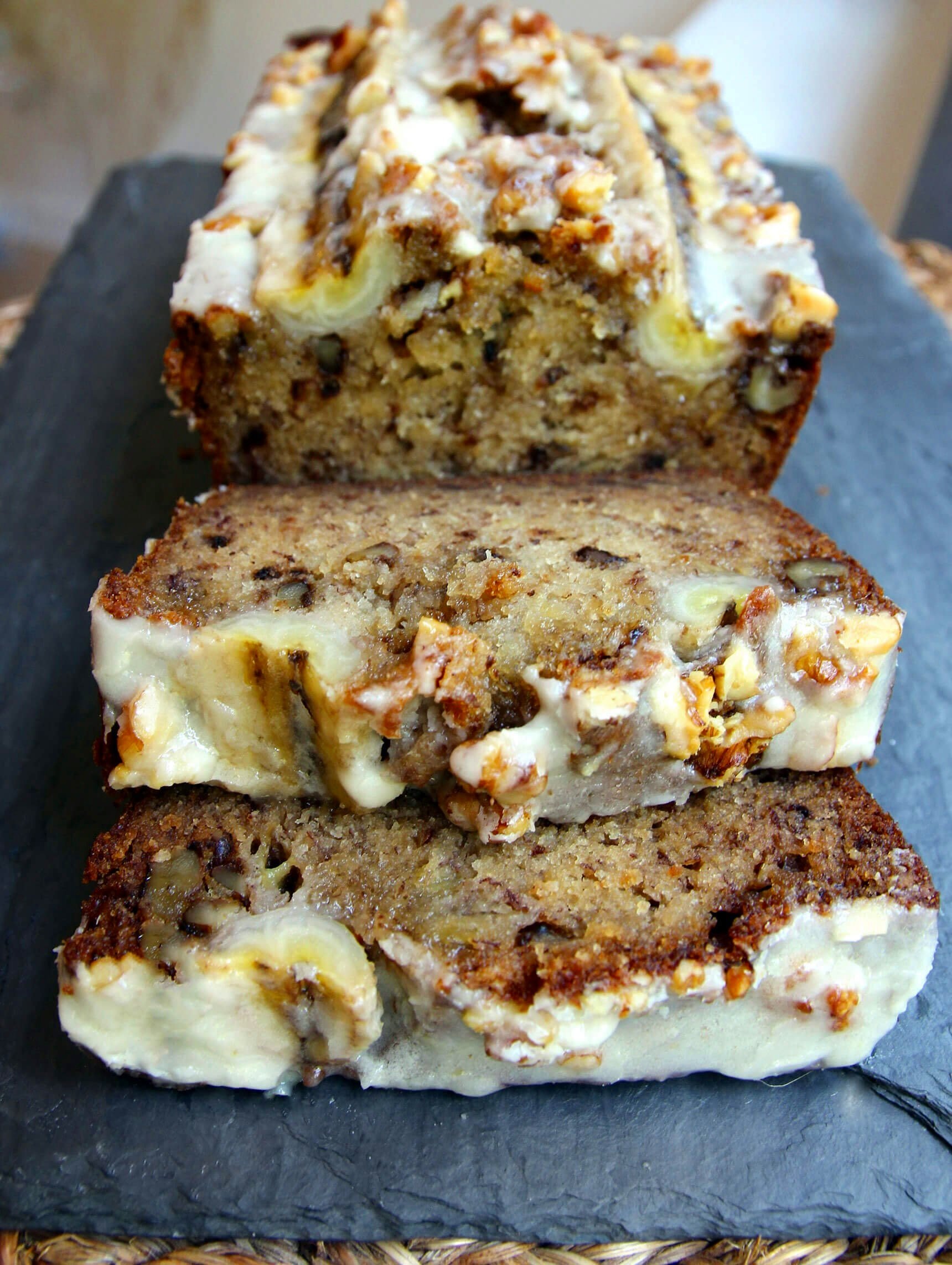 MAPLE GLAZED BANANA WALNUT BREAD