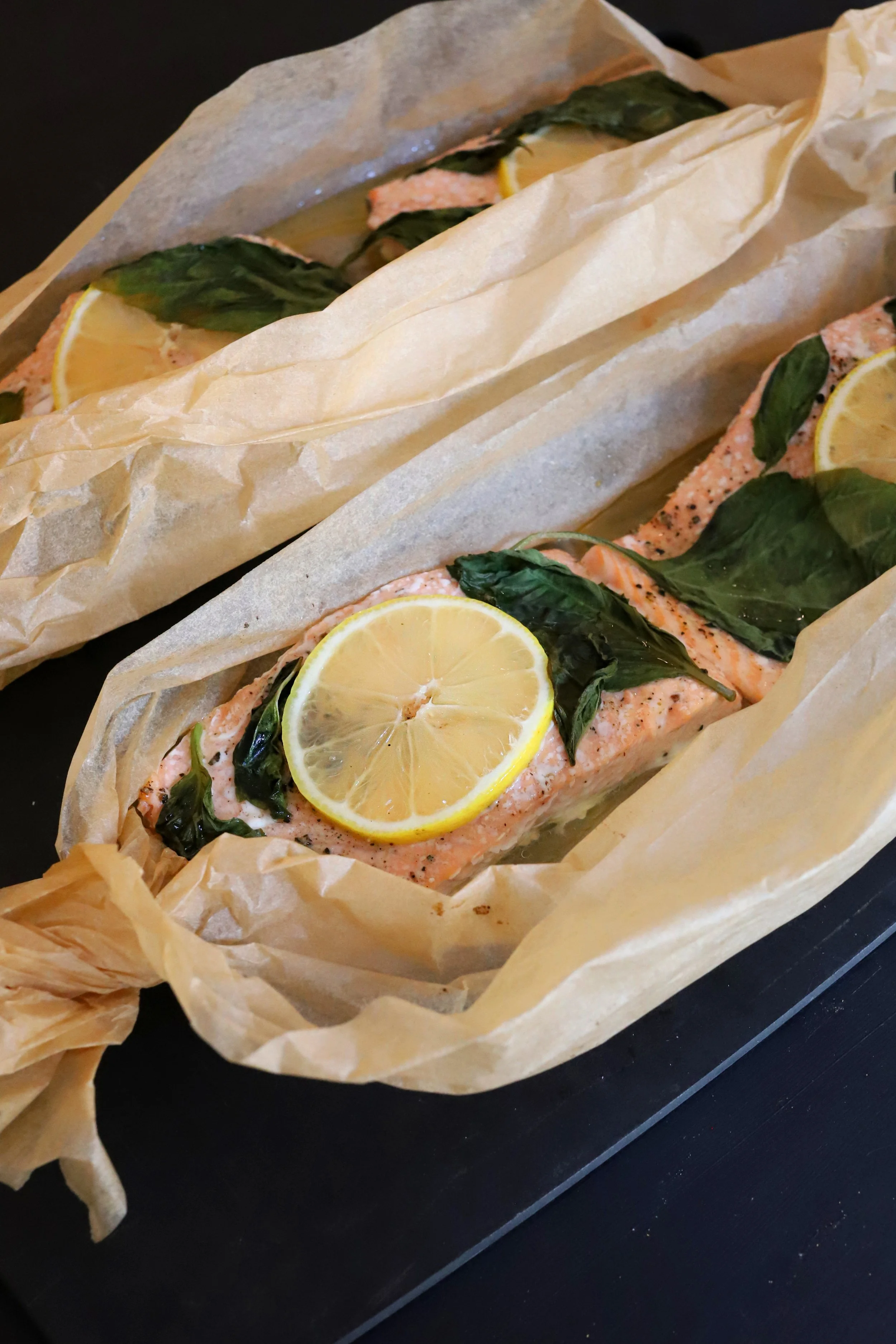 SALMON EN PAPILLOTE WITH LEMON &amp; BASIL