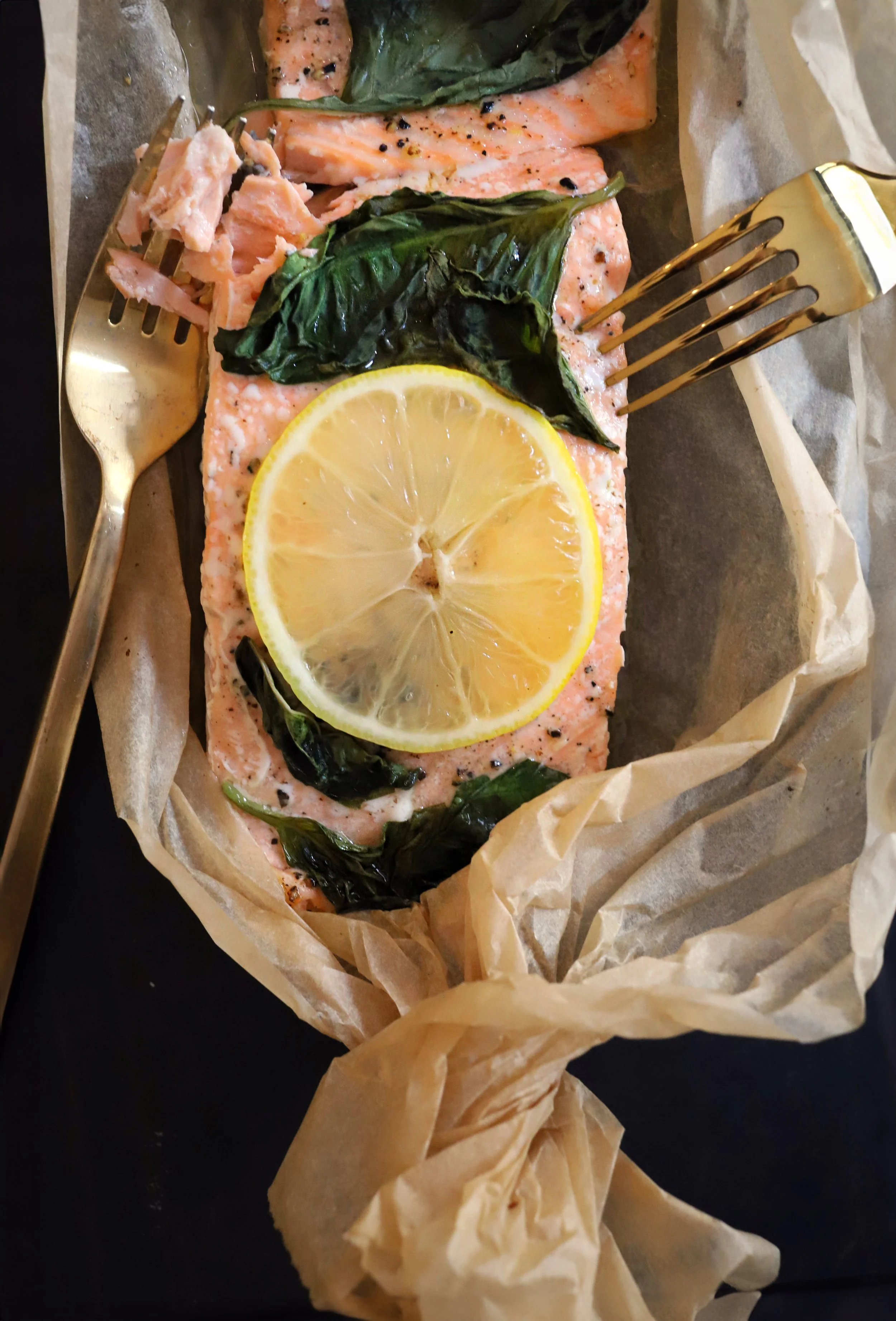SALMON EN PAPILLOTE WITH LEMON &amp; BASIL