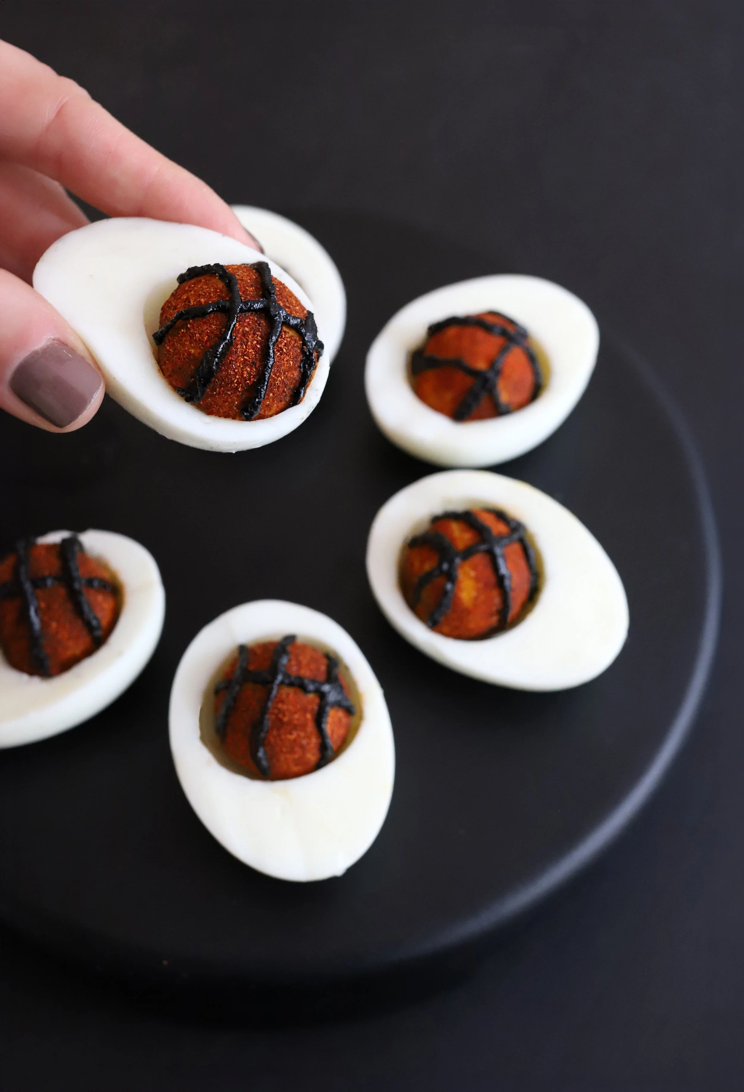 High Protein Basketball-Shaped Deviled Eggs