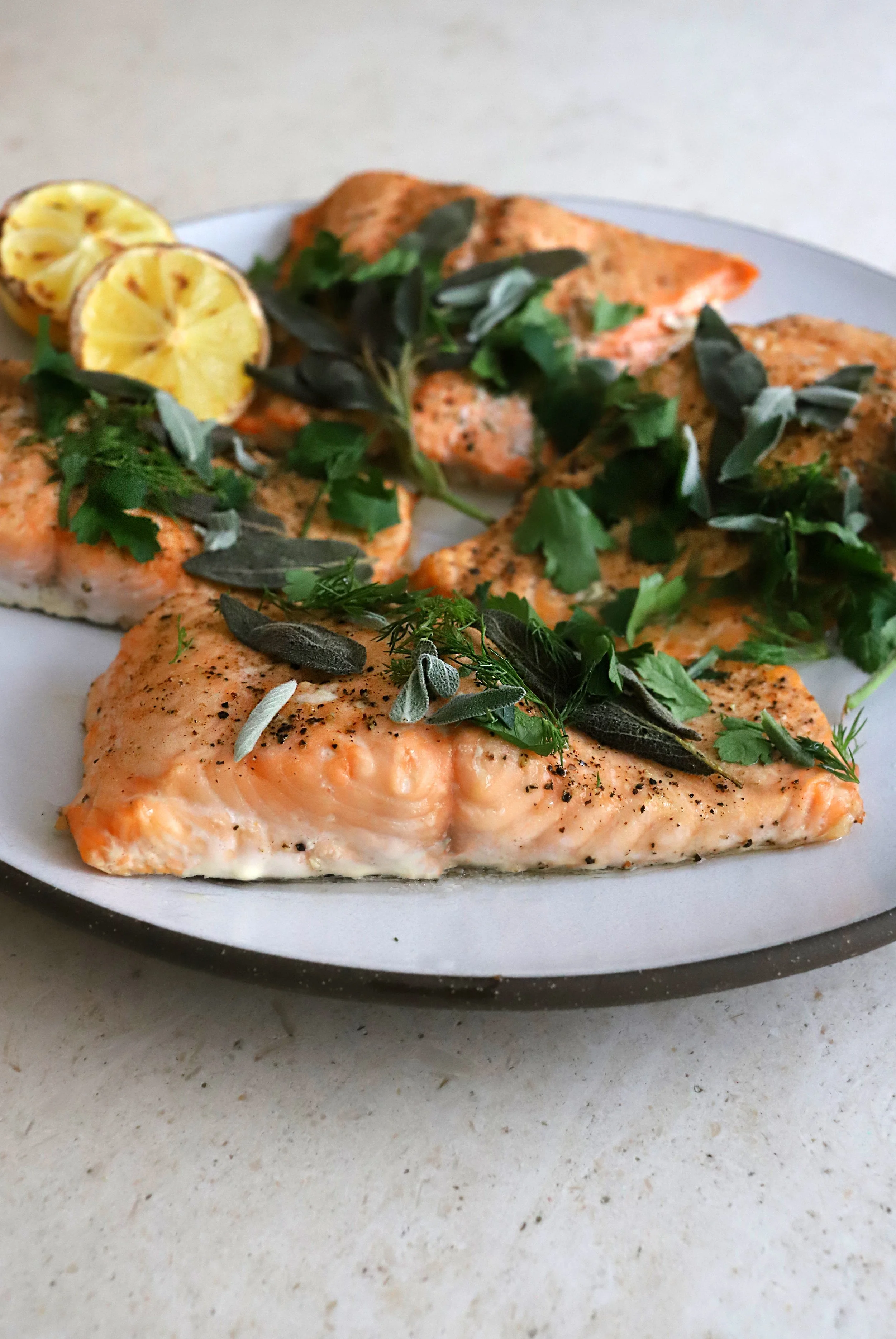 CRISPY SAGE ROASTED SALMON WITH FRESH HERB FINISH