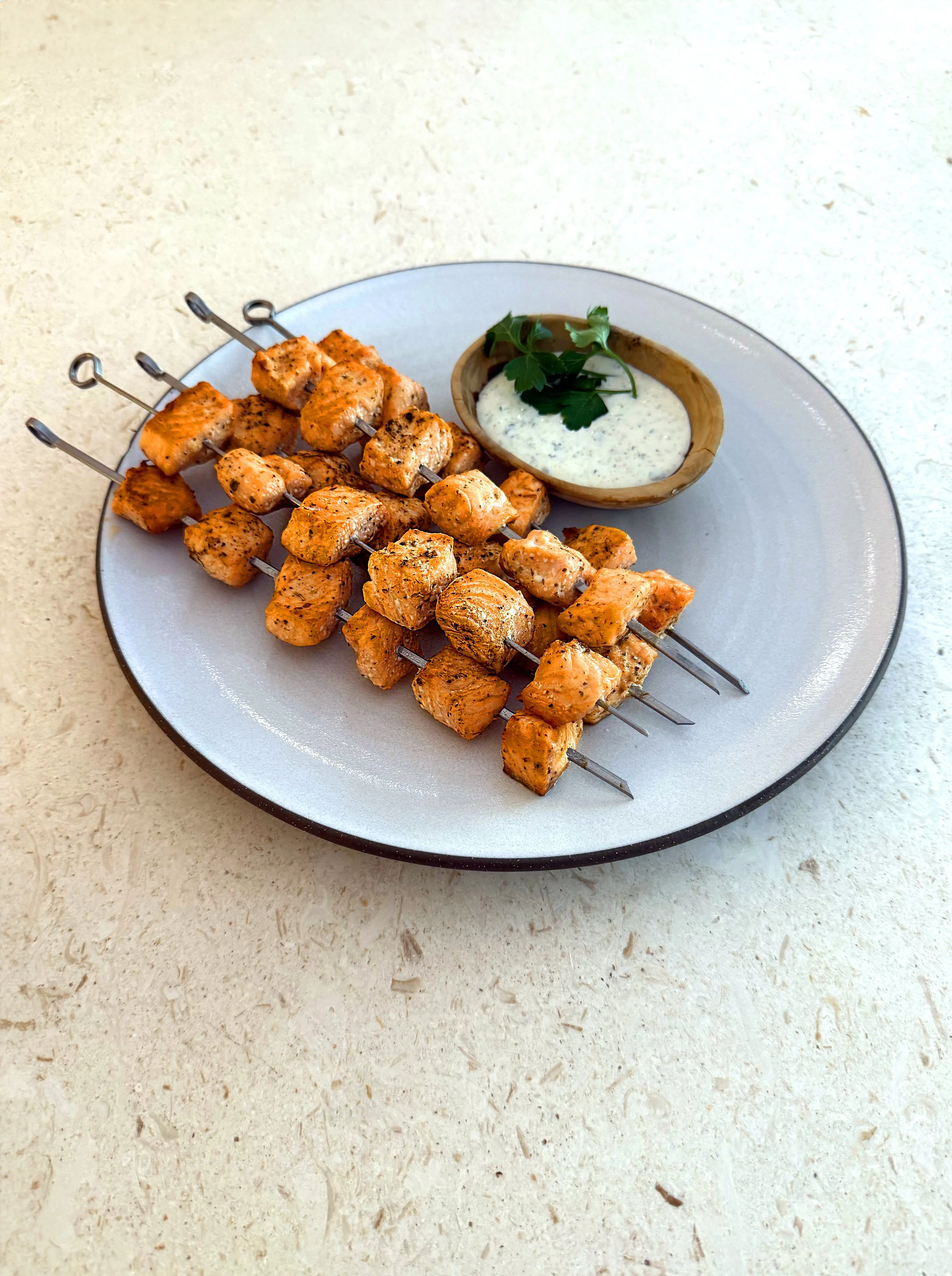 EASY MEDITERRANEAN SALMON SKEWERS