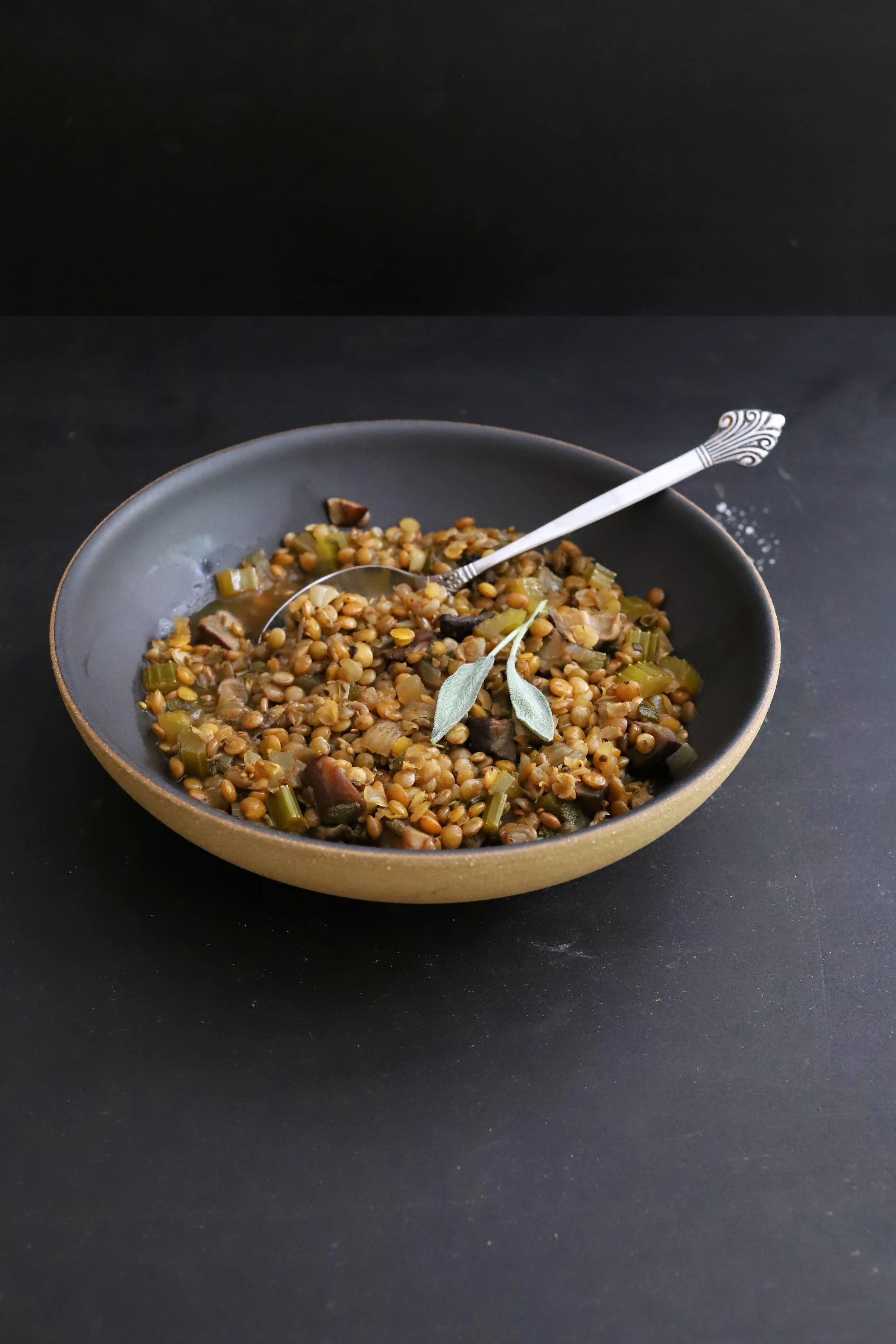 SMOKY LENTIL SOUP WITH SHIITAKE MUSHROOMS AND SAGE