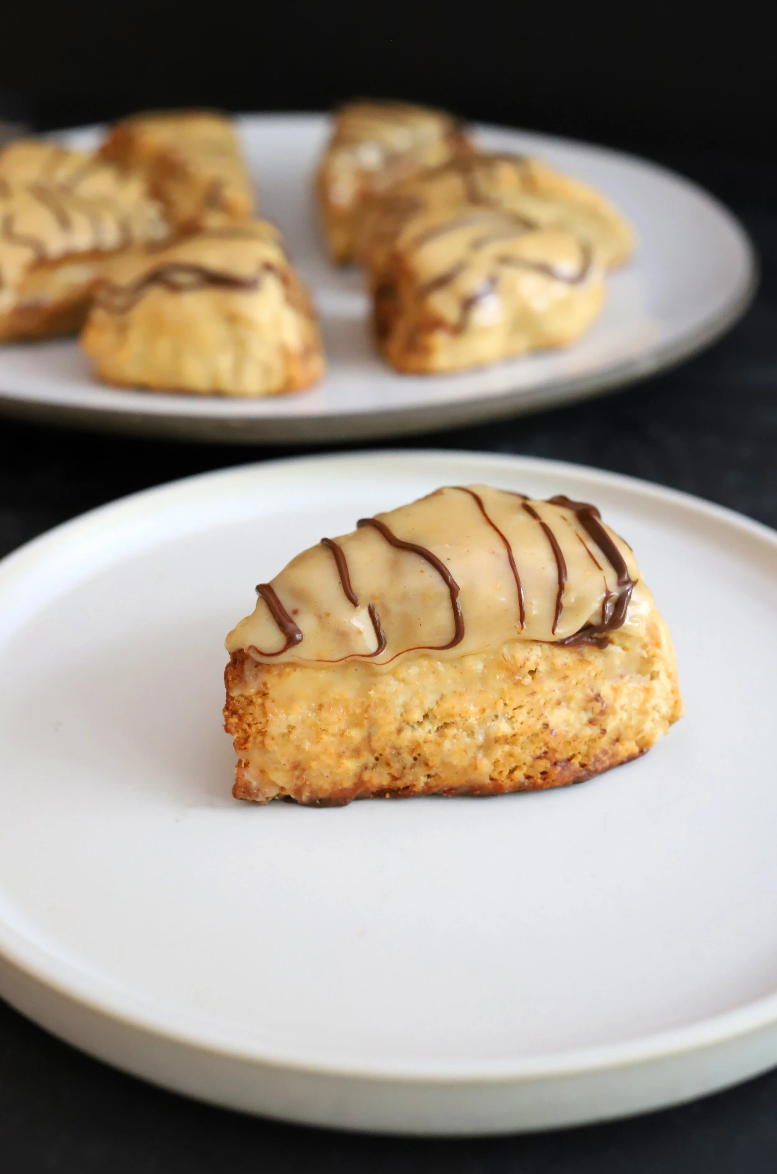 BANANA CHOCOLATE CHIP SCONES WITH HONEY PEANUT BUTTER GLAZE