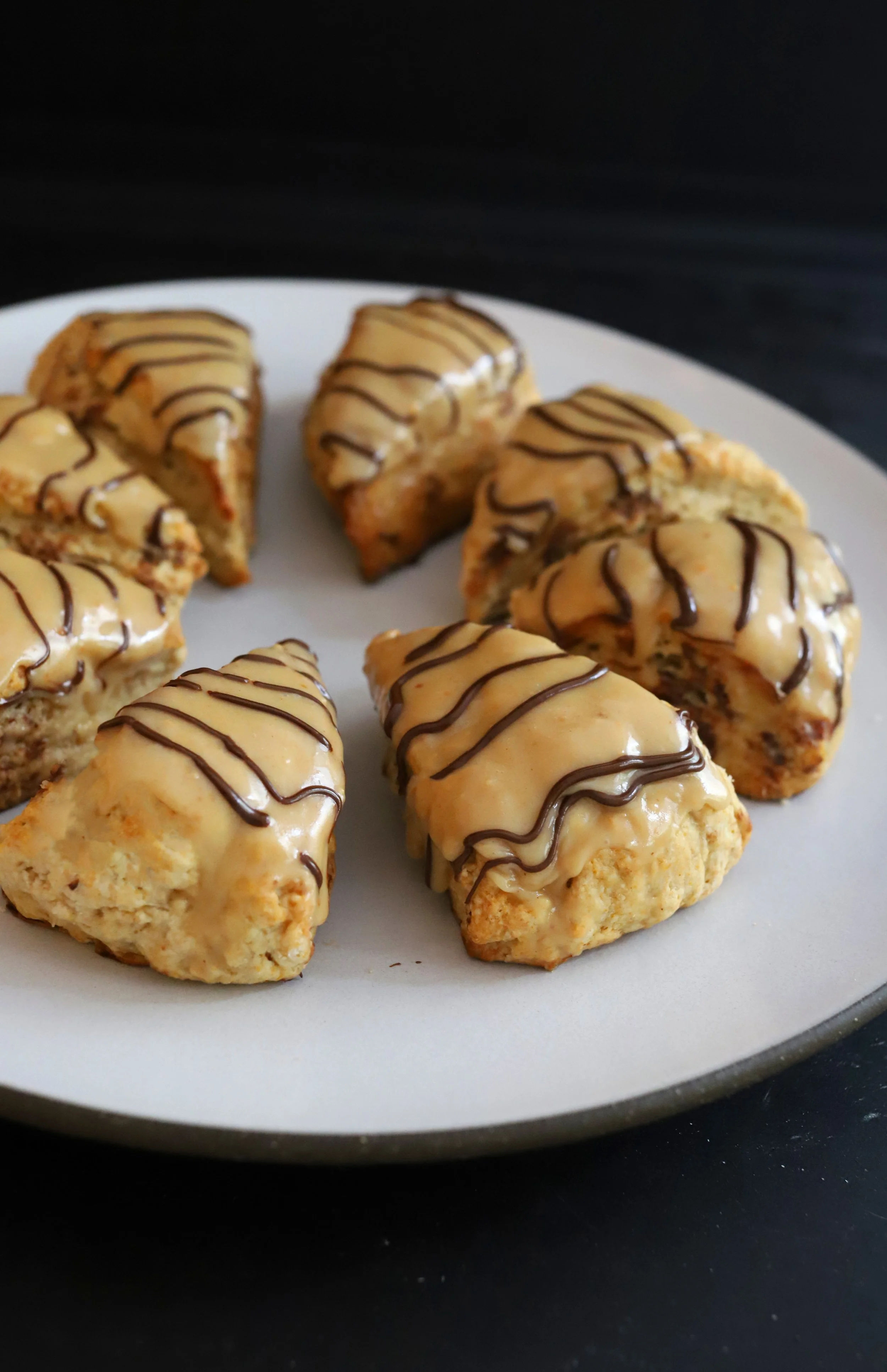 BANANA CHOCOLATE CHIP SCONES WITH HONEY PEANUT BUTTER GLAZE