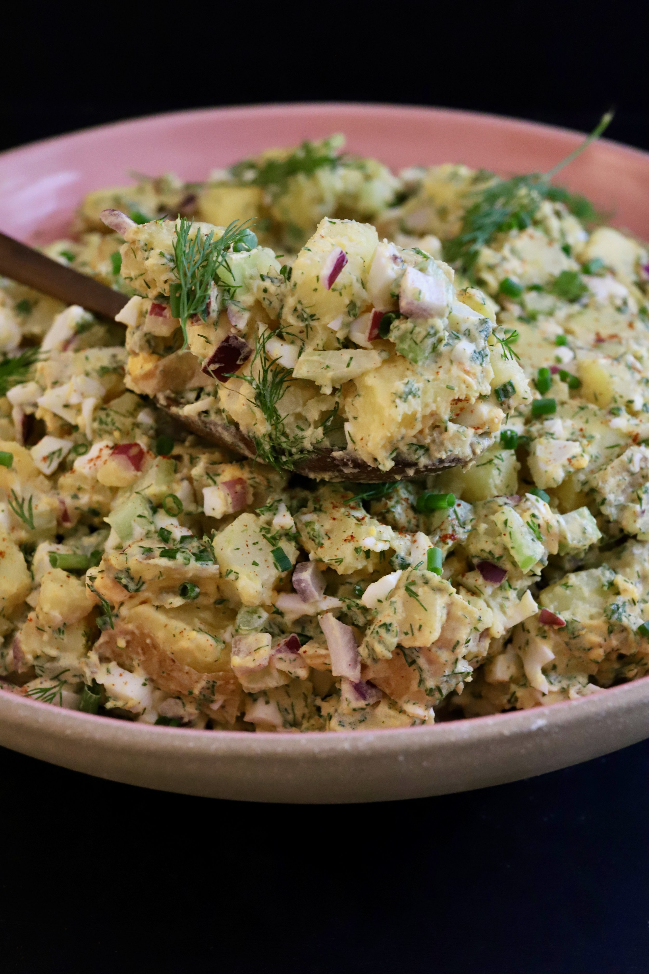 DEVILED EGG POTATO SALAD WITH FRESH DILL &amp; CHIVES