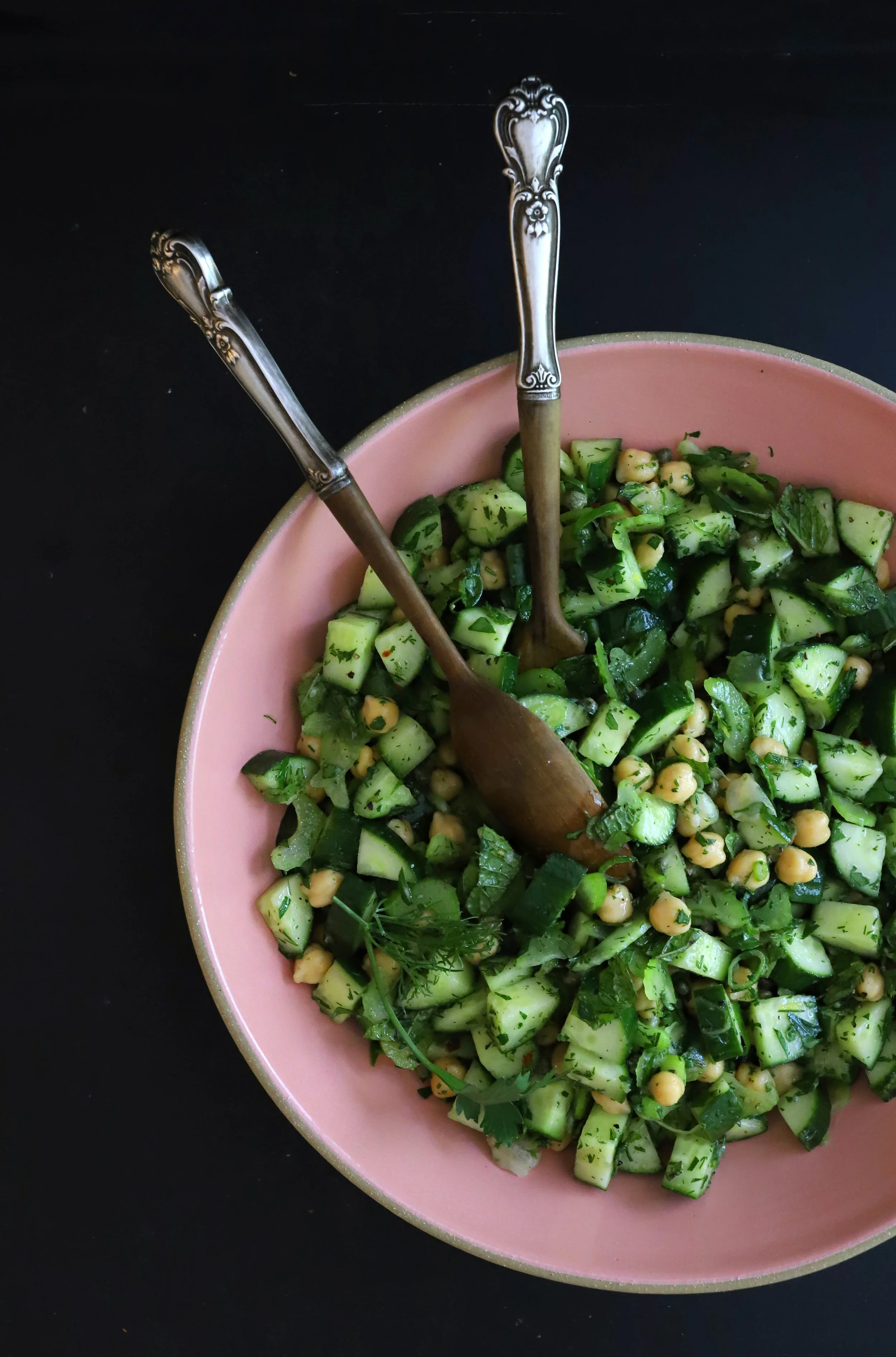 CUCUMBER, CHICKPEA &amp; HERB SALAD WITH LEMON &amp; CAPERS