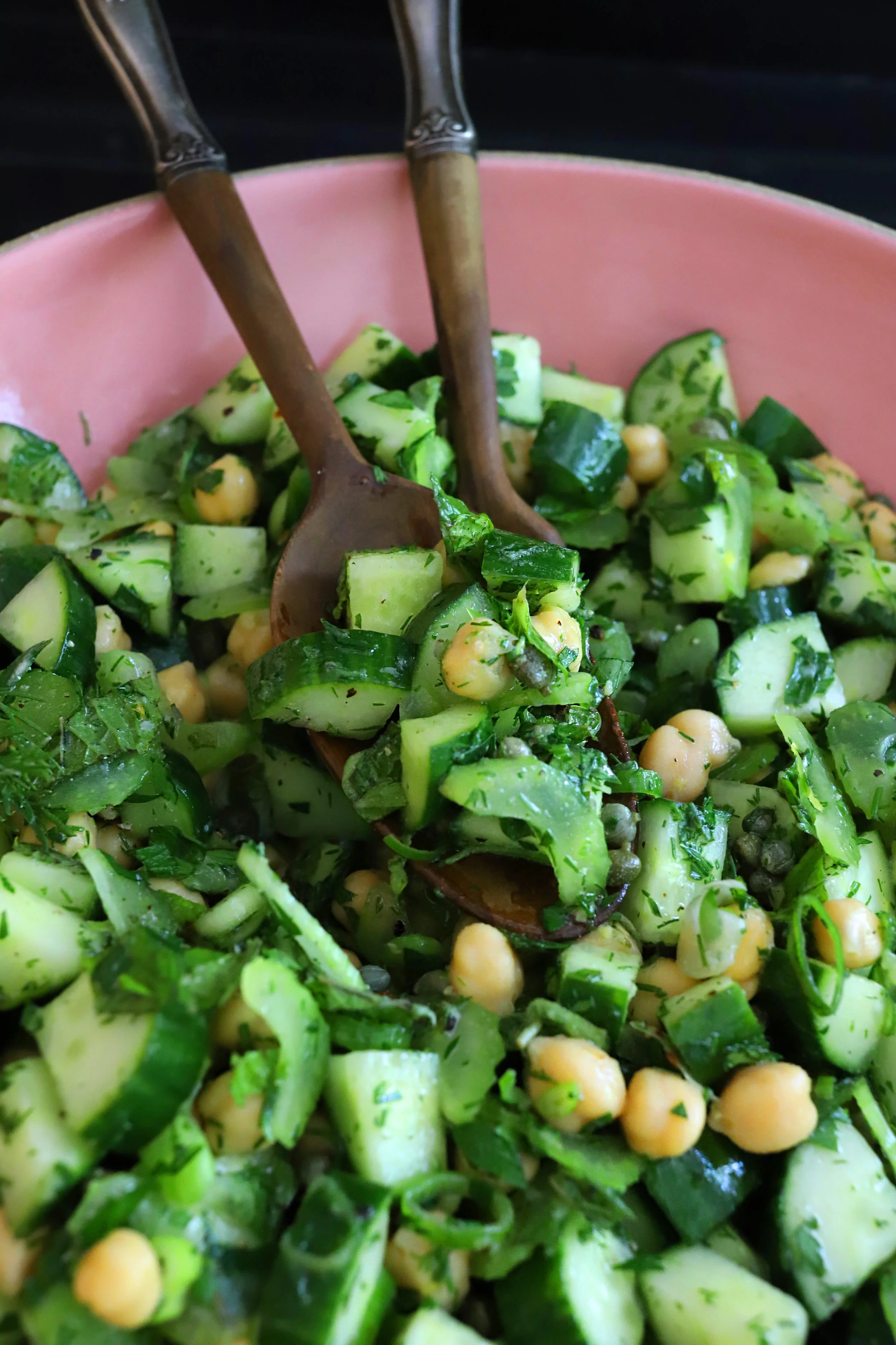 CUCUMBER, CHICKPEA &amp; HERB SALAD WITH LEMON &amp; CAPERS