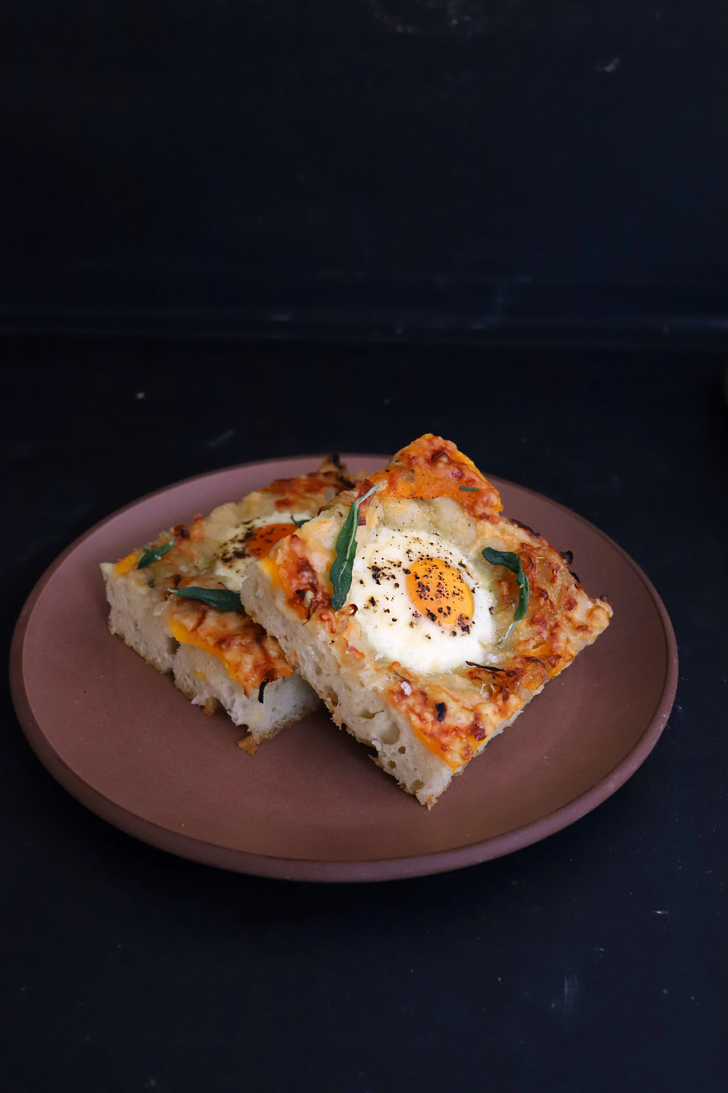 FALL BREAKFAST FOCACCIA WITH BUTTERNUT SQUASH, CARAMELIZED SHALLOTS, GRUYÈRE &amp; BAKED EGGS