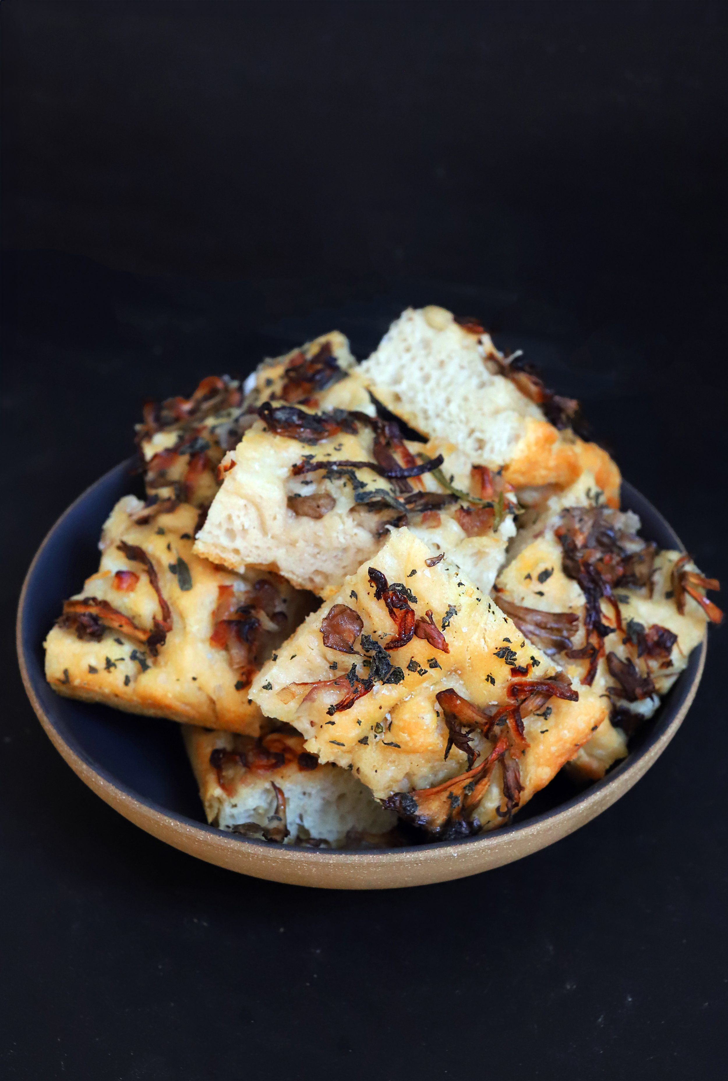MAITAKE, CARAMELIZED SHALLOT &amp; SAGE FOCACCIA