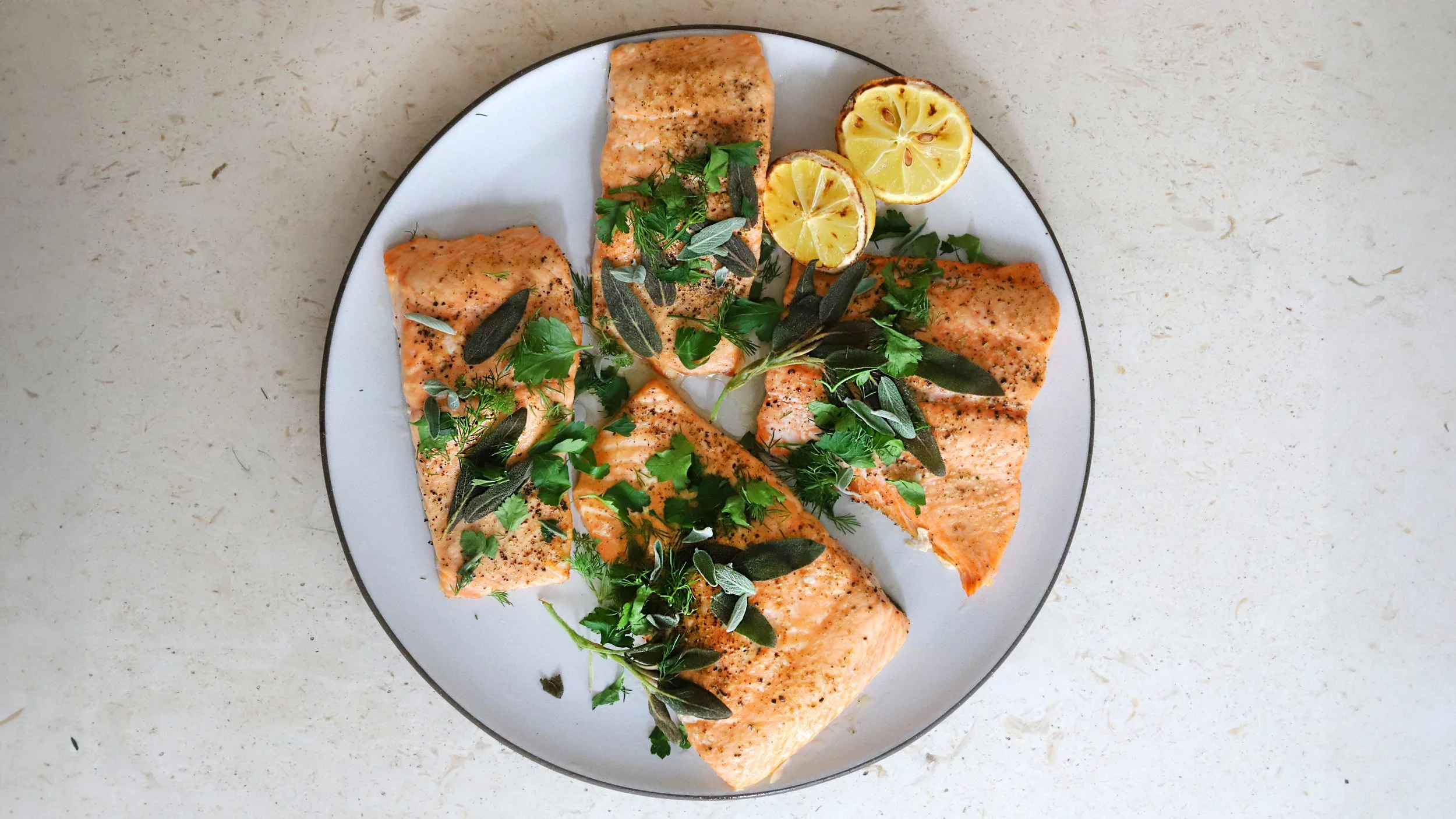 CRISPY SAGE ROASTED SALMON WITH FRESH HERB FINISH