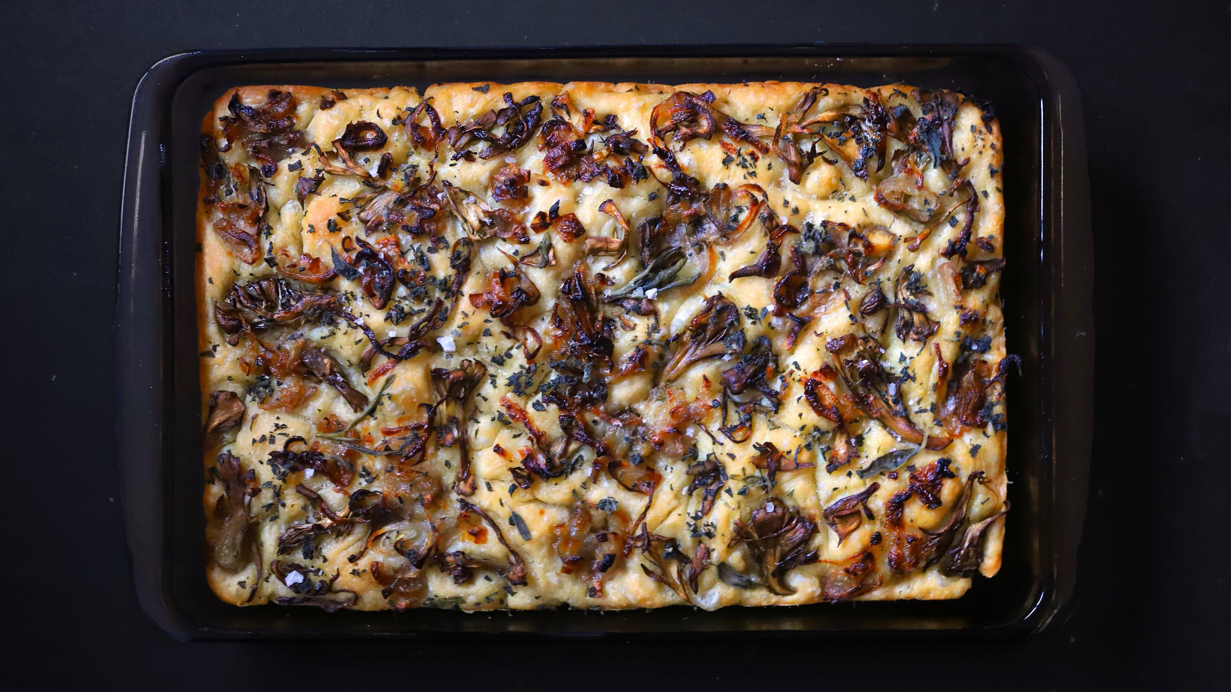 MAITAKE, CARAMELIZED SHALLOT &amp; SAGE FOCACCIA