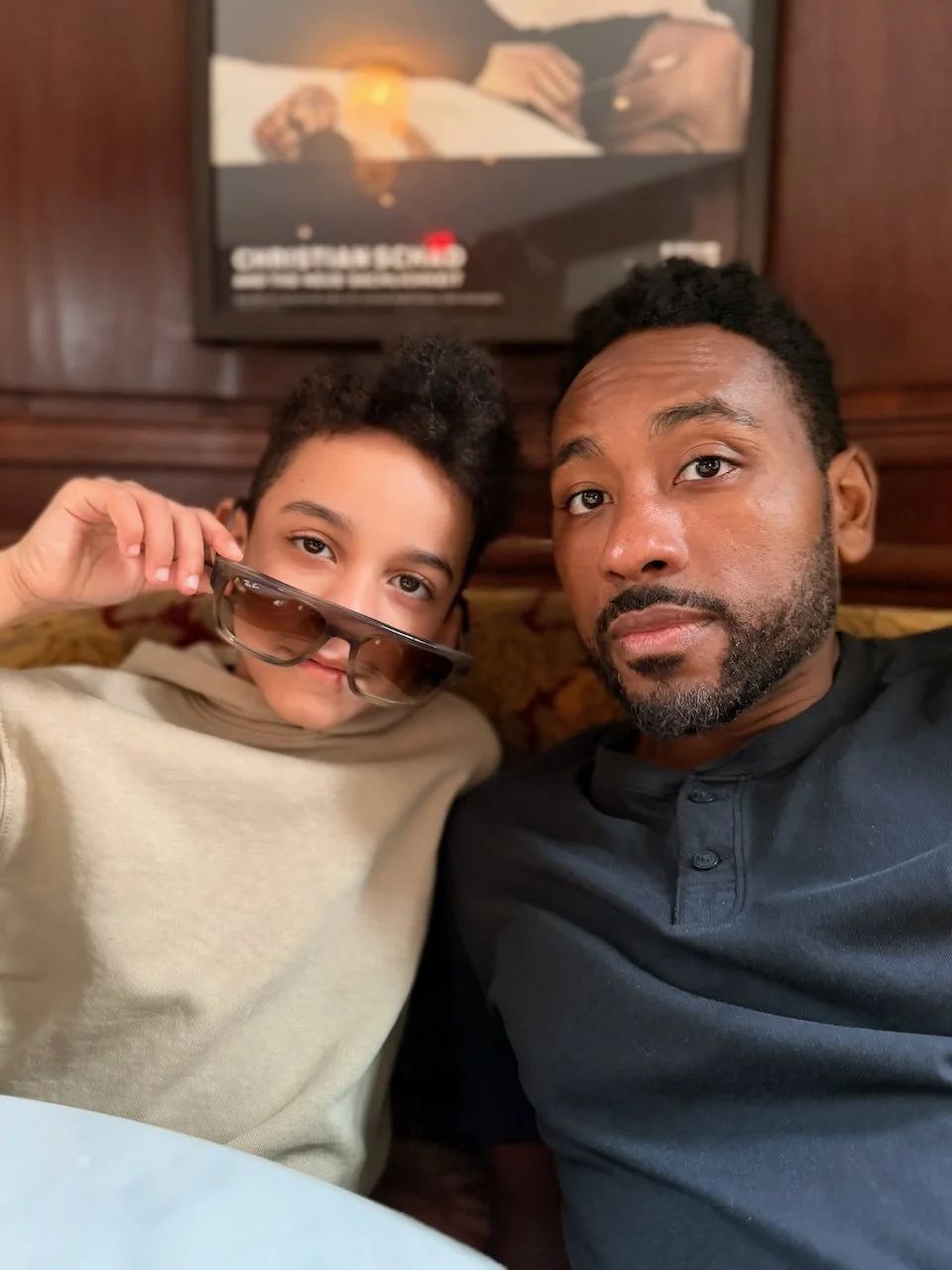 Franklin Williams and son at restaurant