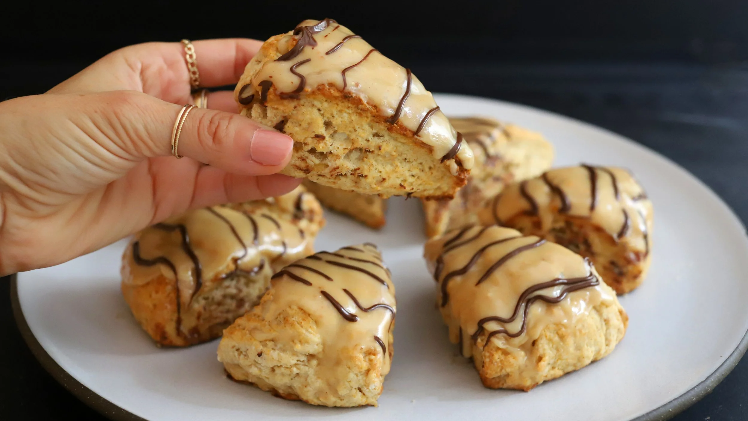 BANANA SCONES WITH HONEY PEANUT BUTTER GLAZE