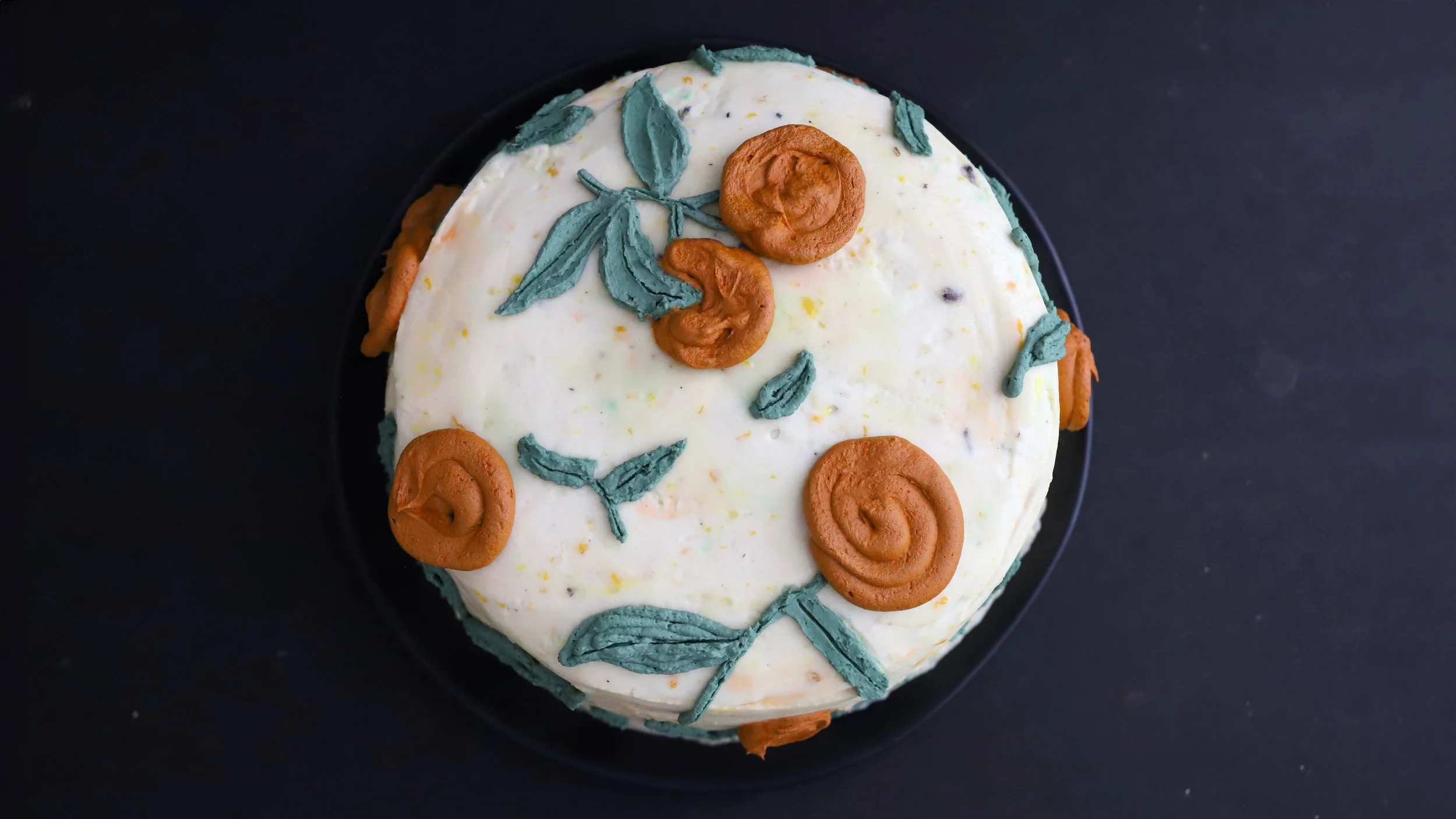 ORANGE BOURBON OLIVE OIL CAKE WITH ORANGE LAVENDER MASCARPONE BUTTERCREAM