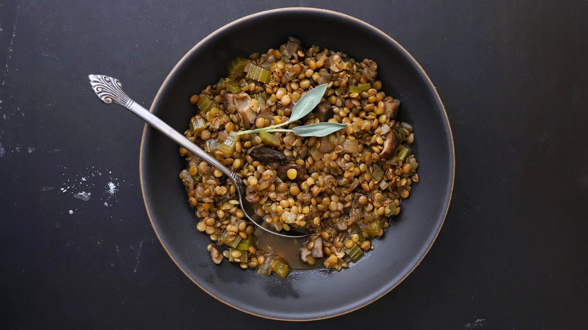 SMOKY LENTIL SOUP WITH SHIITAKE MUSHROOMS &amp; SAGE