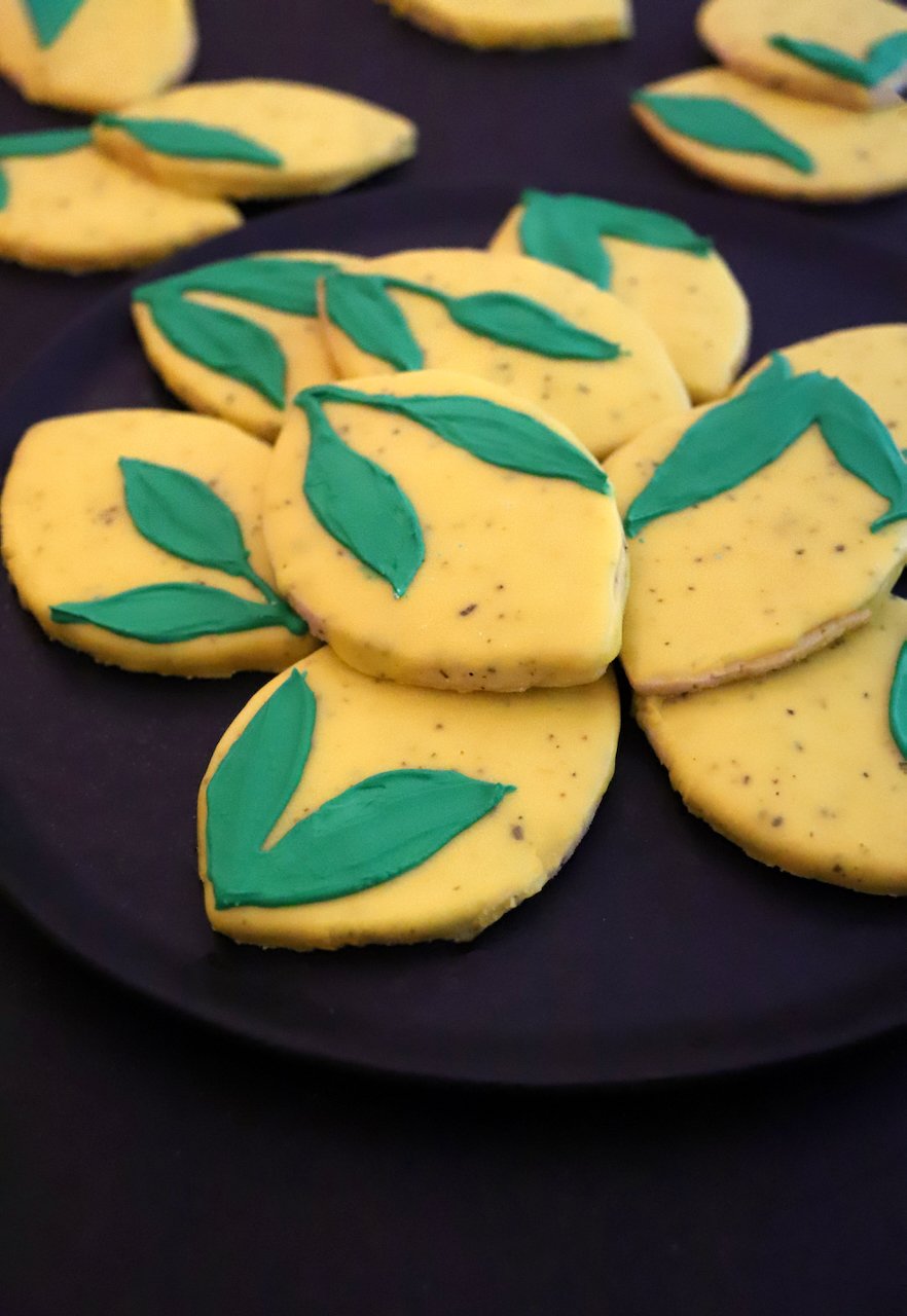 Lemon Cookies on a black plate