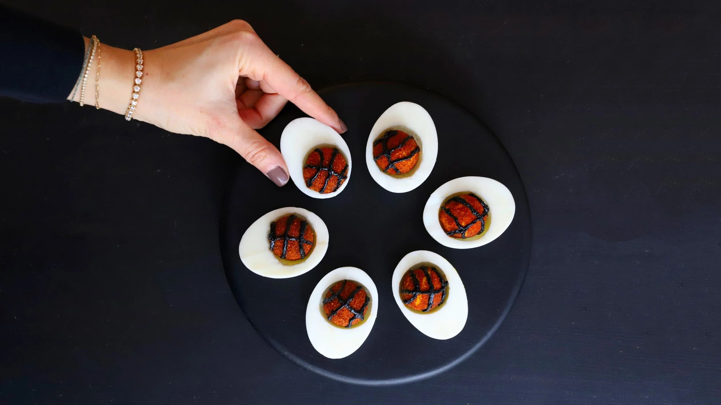 High Protein Basketball-Shaped Deviled Eggs