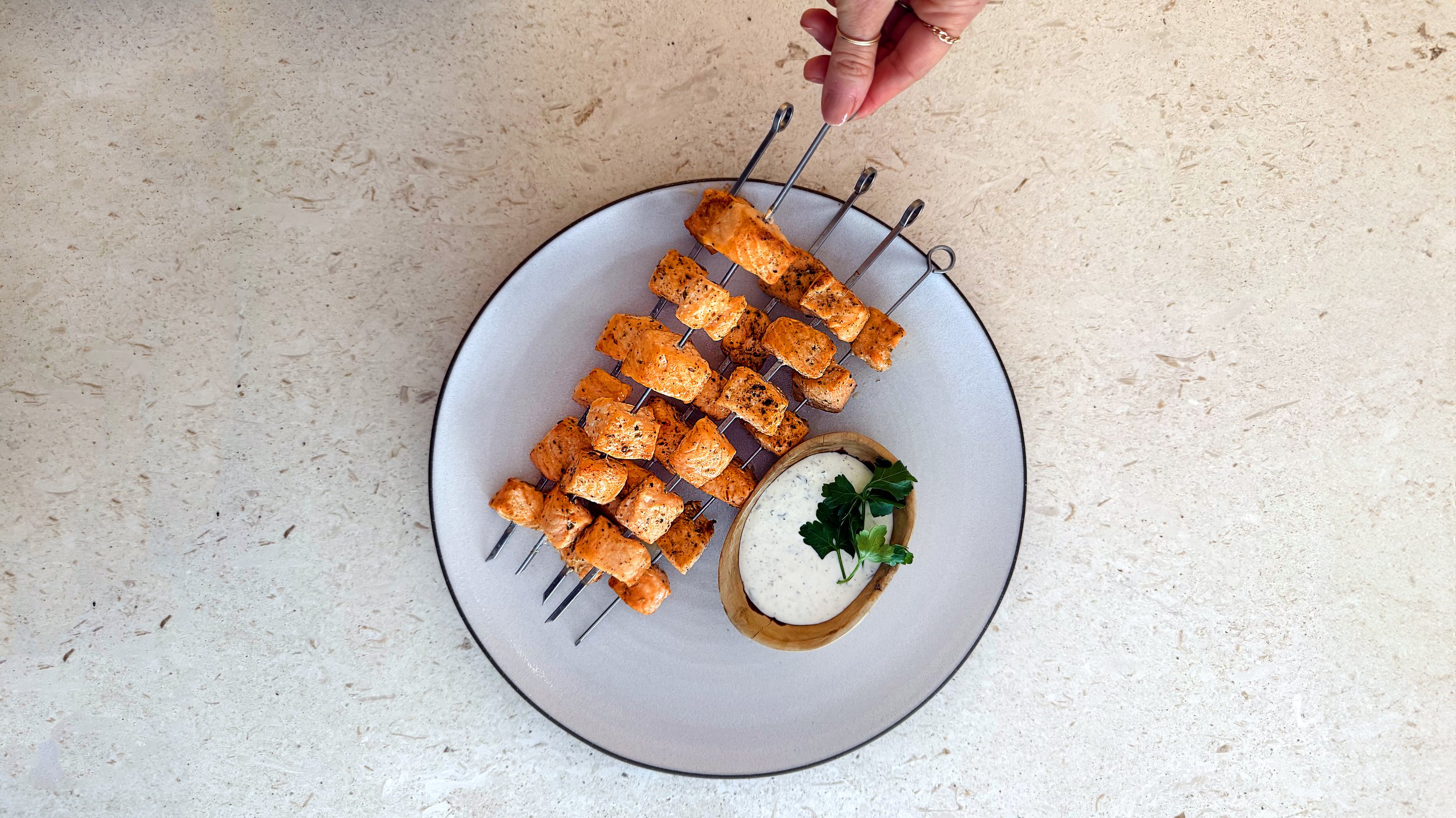EASY MEDITERRANEAN SALMON SKEWERS