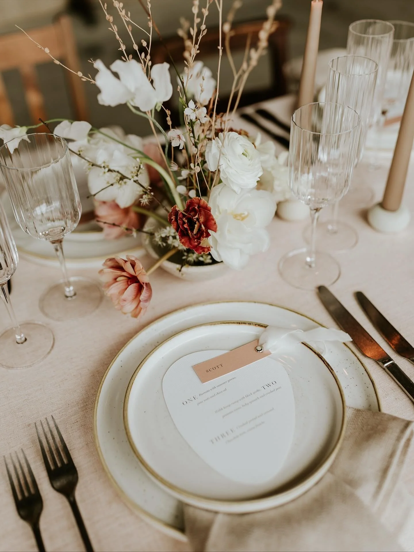 When I chat to my couples about on-the-day stationery, I always mention that menus aren&rsquo;t a must-have. But the way they elevate a tablescape? Unmatched.

And for your guests, seeing their name waiting for them is a tiny moment of delight, a tho