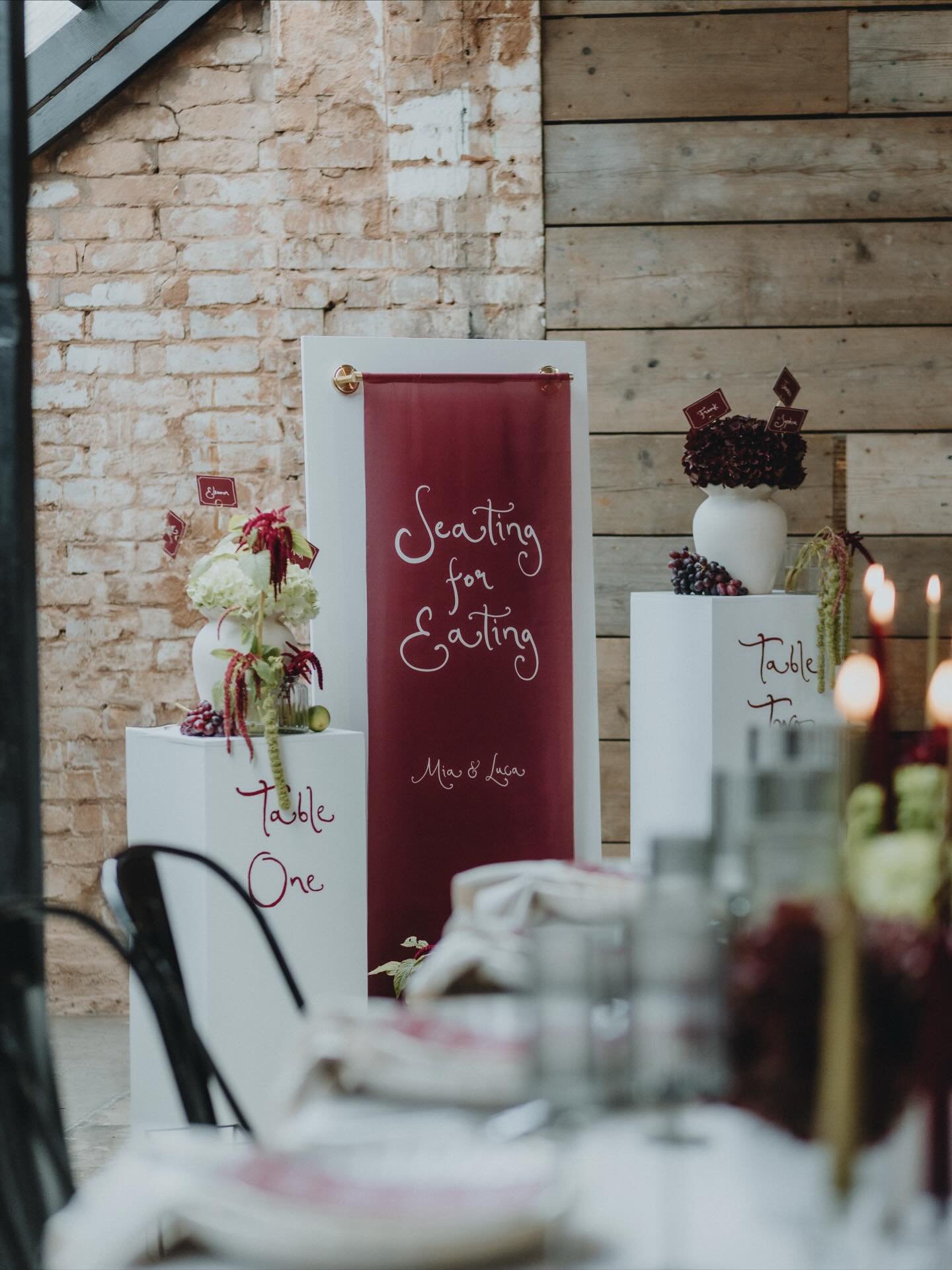 Blending industrial character with soft glowing candles, silk textures and rich berry tones✨

Styling, Stationery &amp; Signage @stories_styledevents 
Photographer @carlaannephotography 
Venue @shackrevolution 
Content Creator @pmsocials 
Flowers @sw