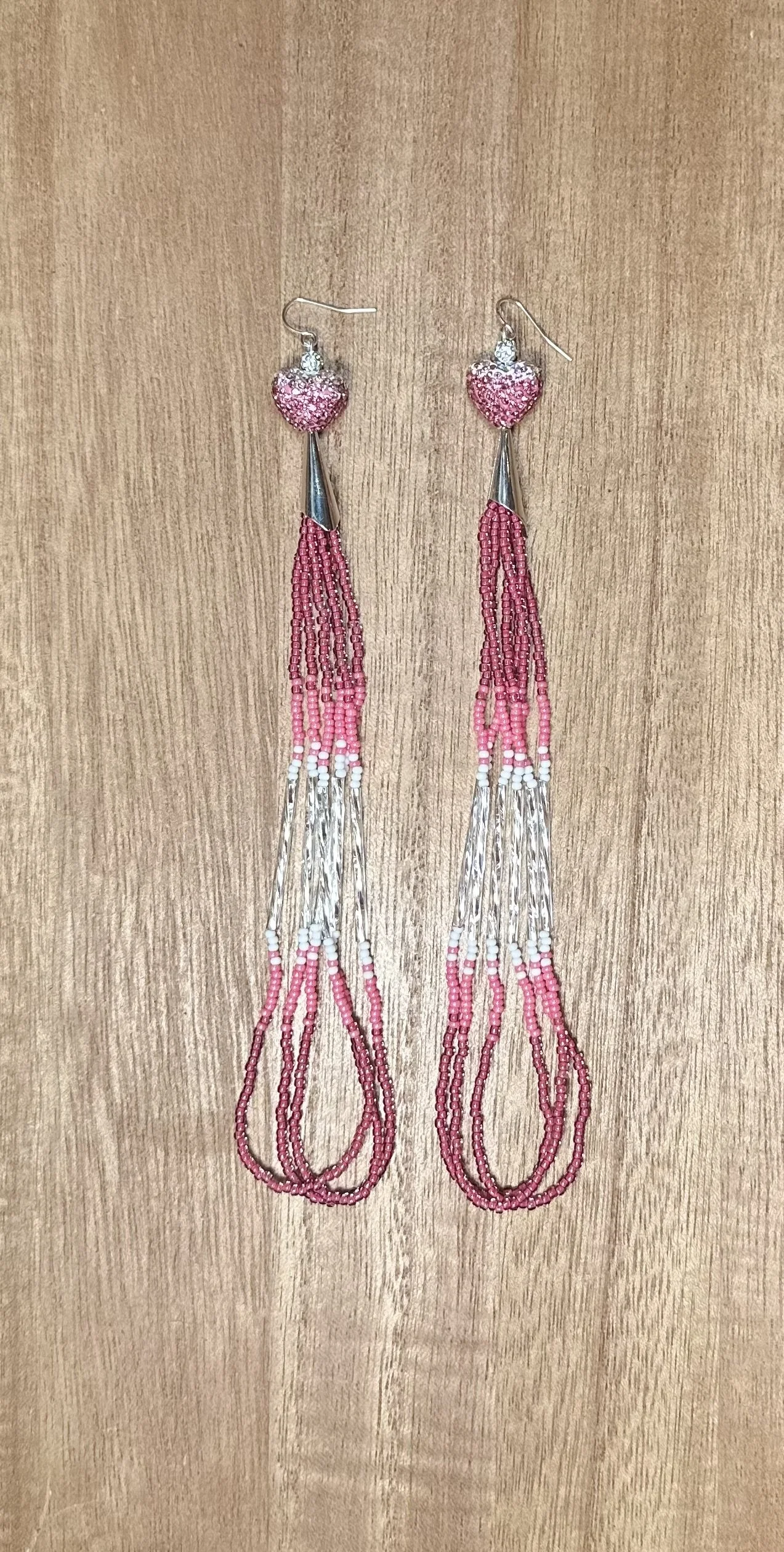 Pink Silver Heart Dangles.